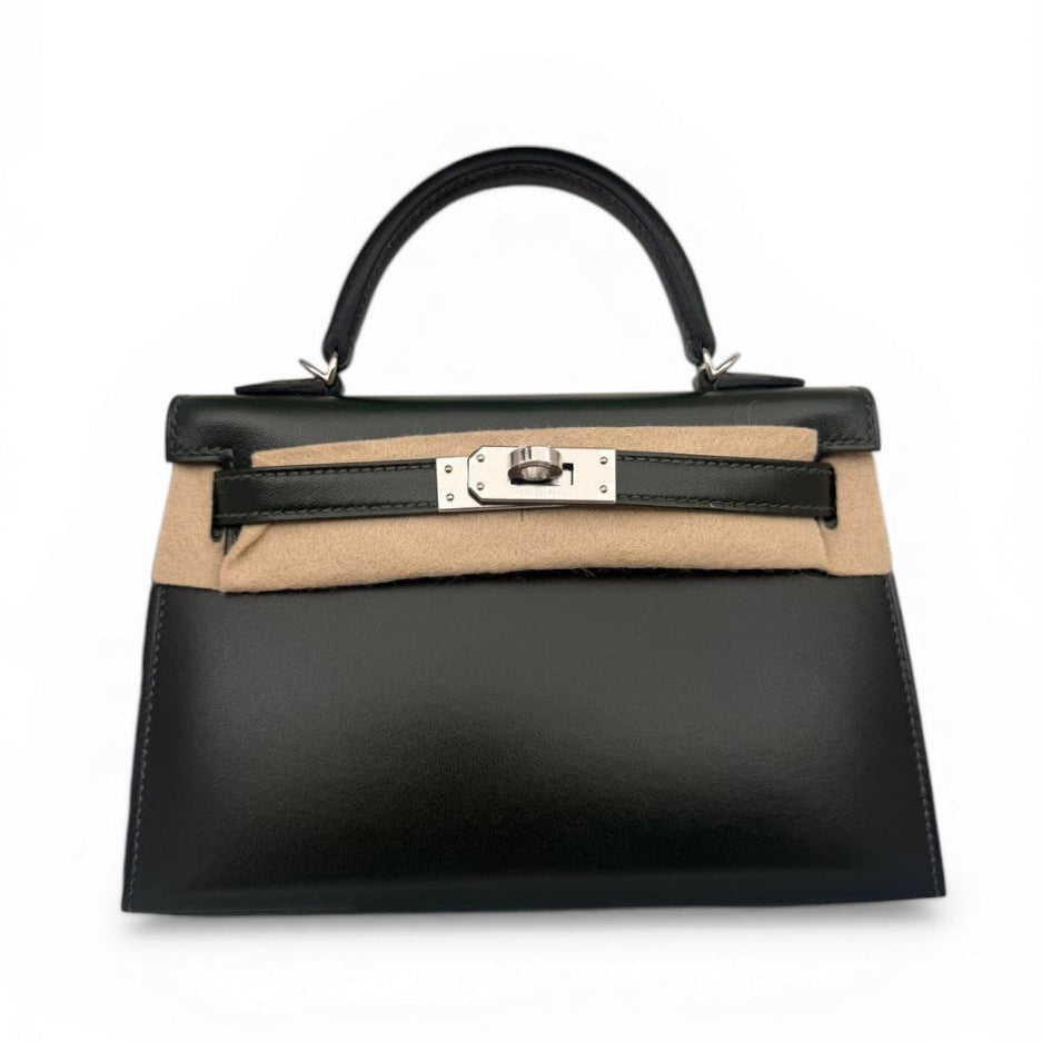 HERMES Kelly 20 Vert Fonce Box Palladium Hardware