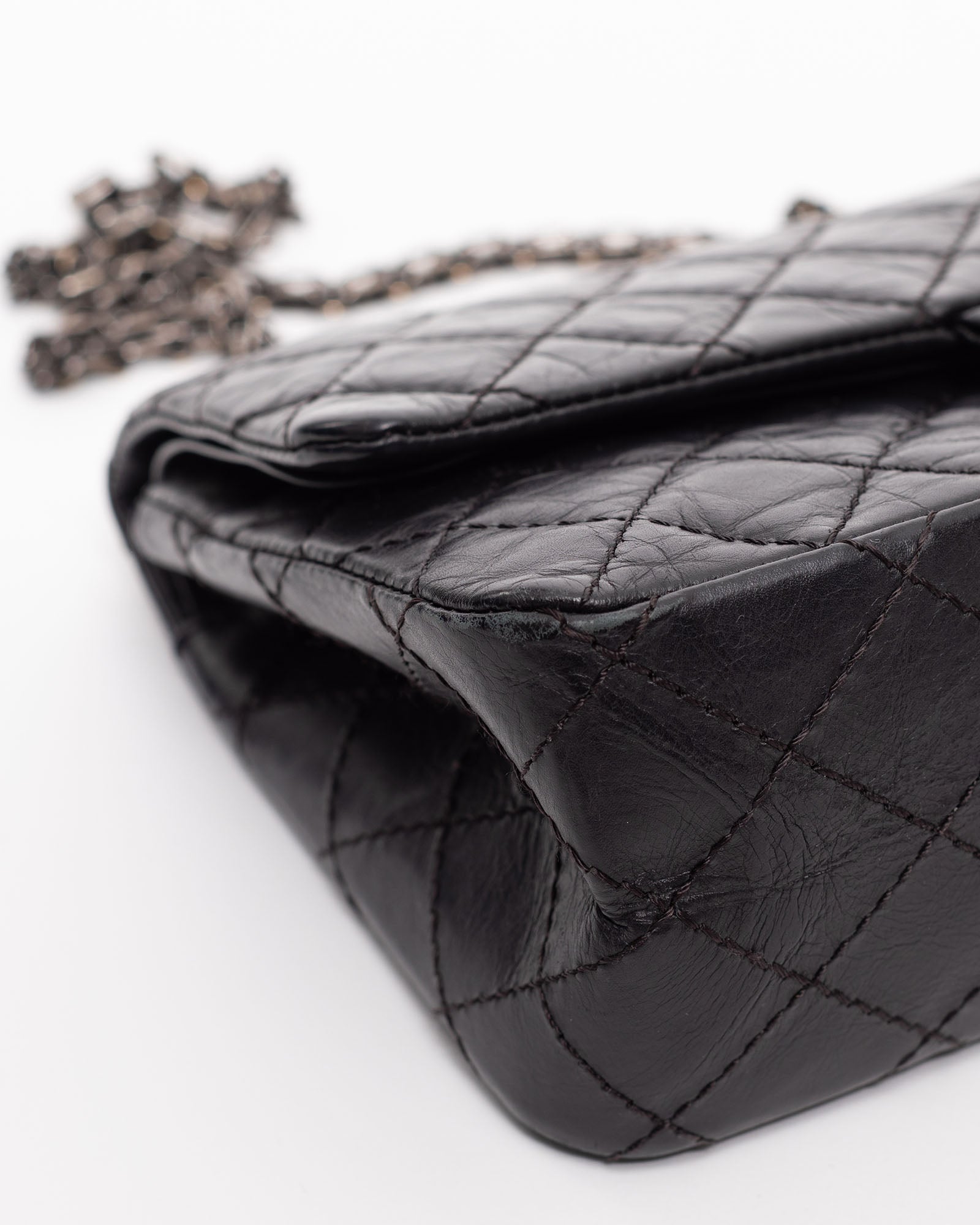 Chanel Large 2.55 Bag in Black Aged Quilted Calfskin with Ruthenium Hardware