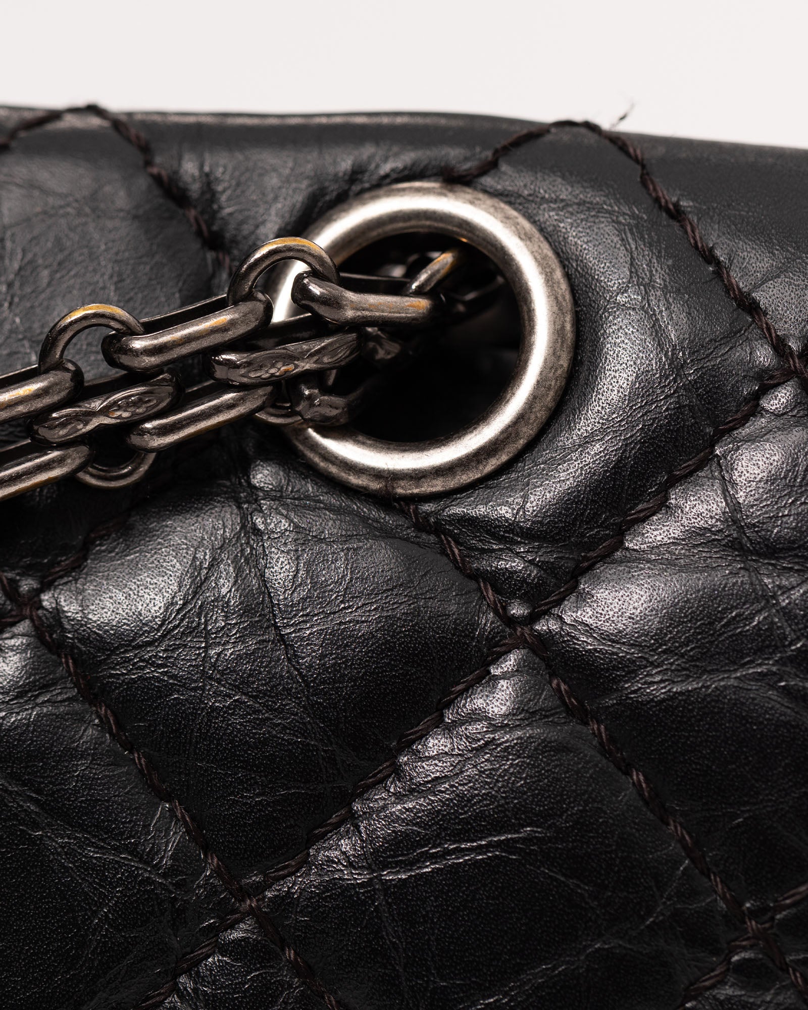Chanel Large 2.55 Bag in Black Aged Quilted Calfskin with Ruthenium Hardware