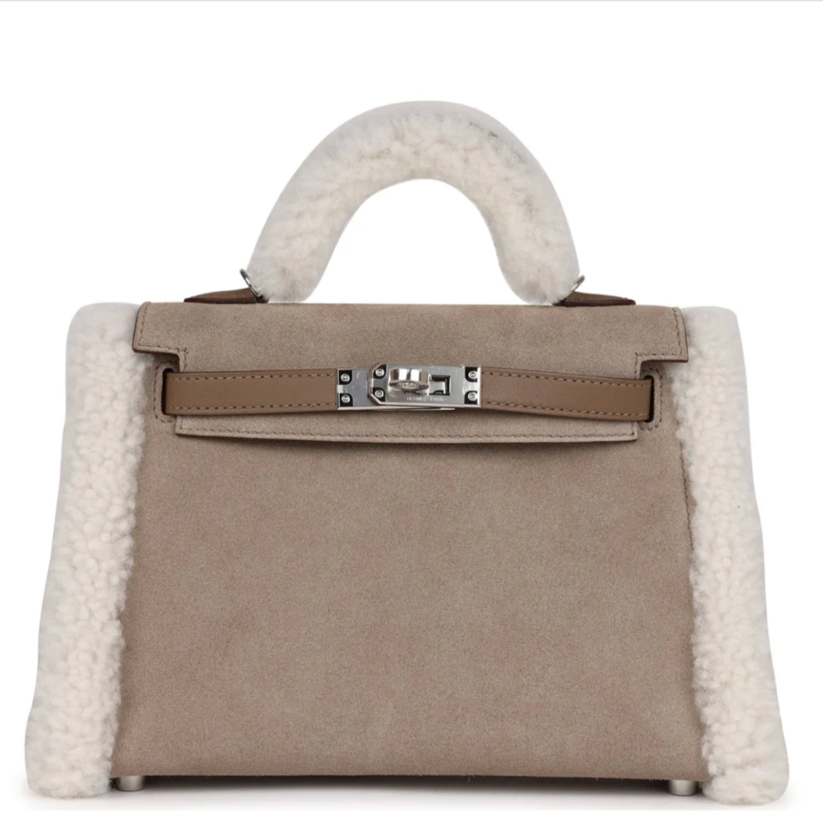 HERMES Teddy Kelly 20 Gris Caillou / Etoupe - Shearling / Swift Palladium Hardware