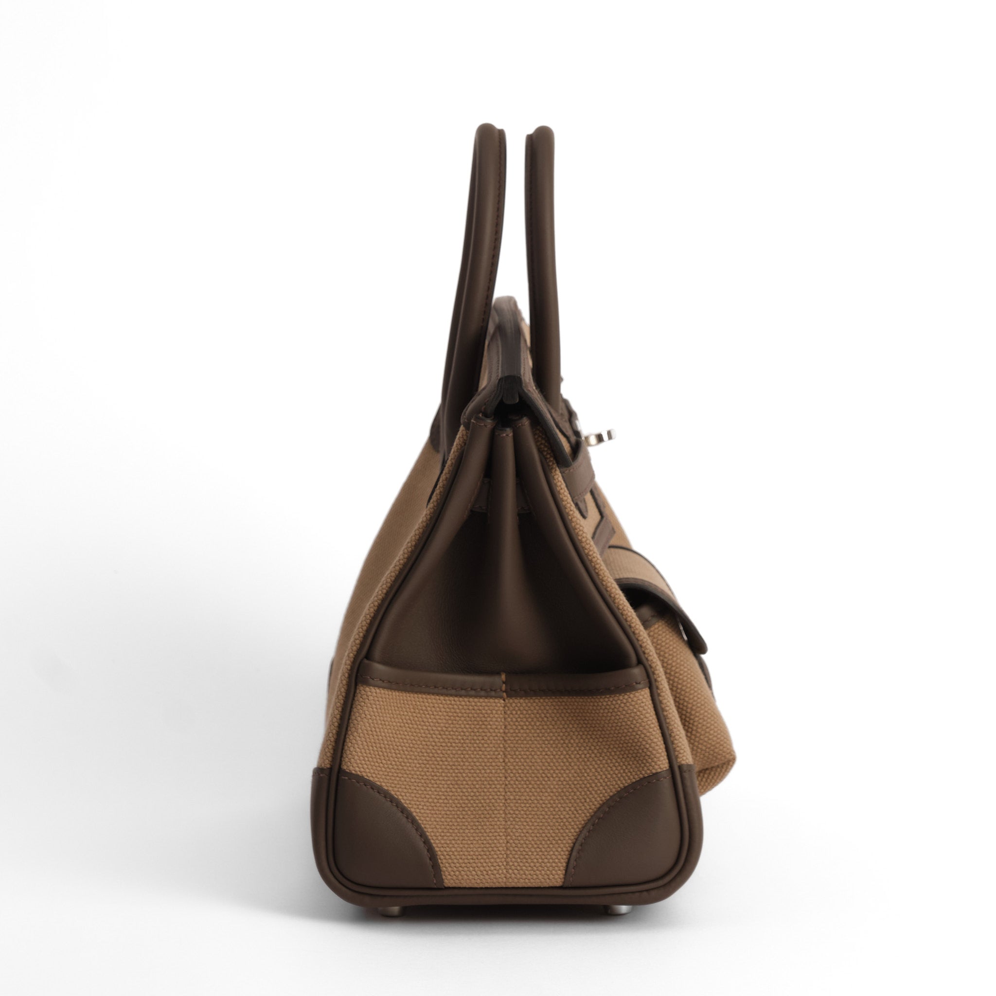 HERMÈS Birkin 25 Cargo Mousse/Ecorce Swift leather and canvas Palladium hardware