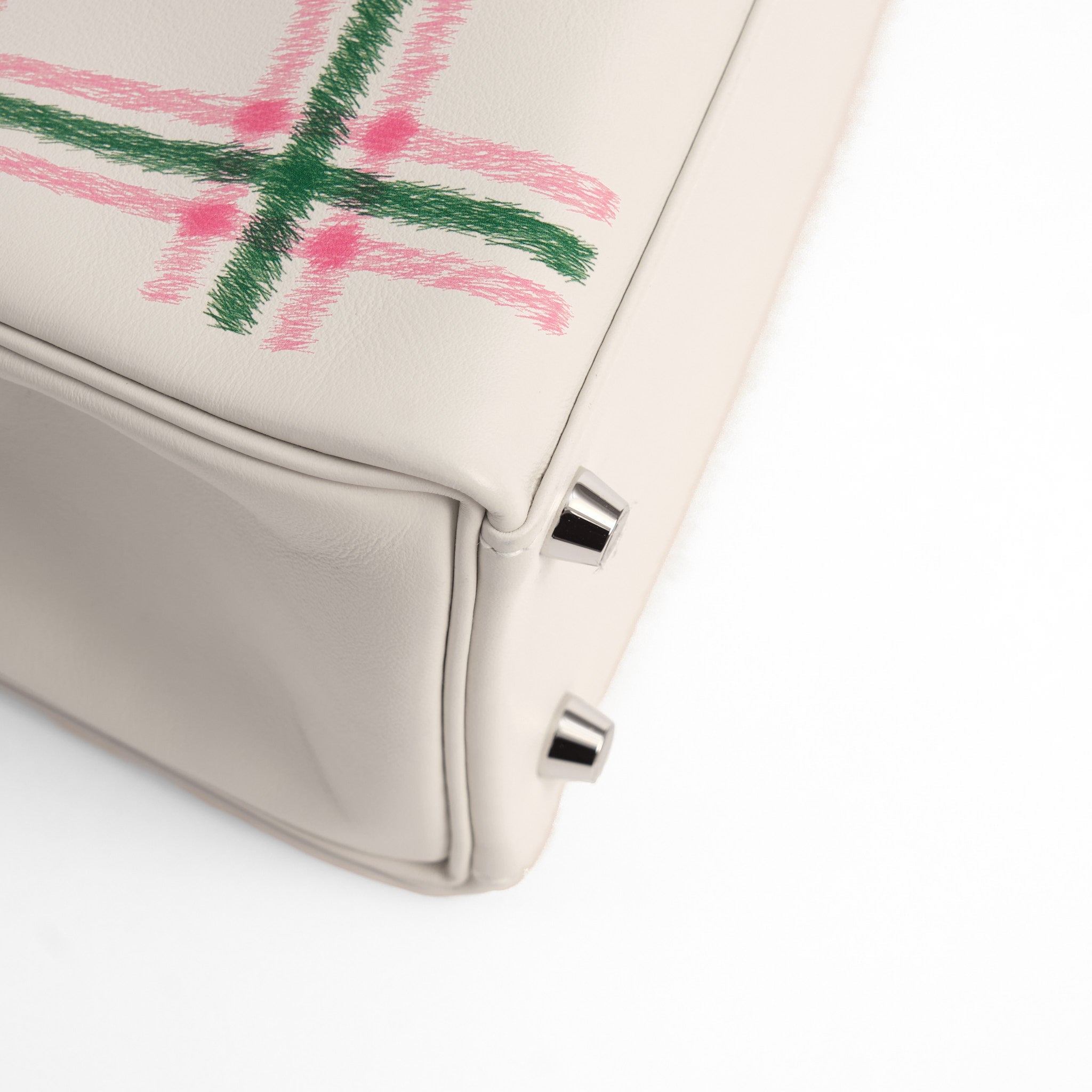 HERMES Kelly 25 Tartan Pale Grey / Bubblegum / Green Swift Leather Palladium Hardware