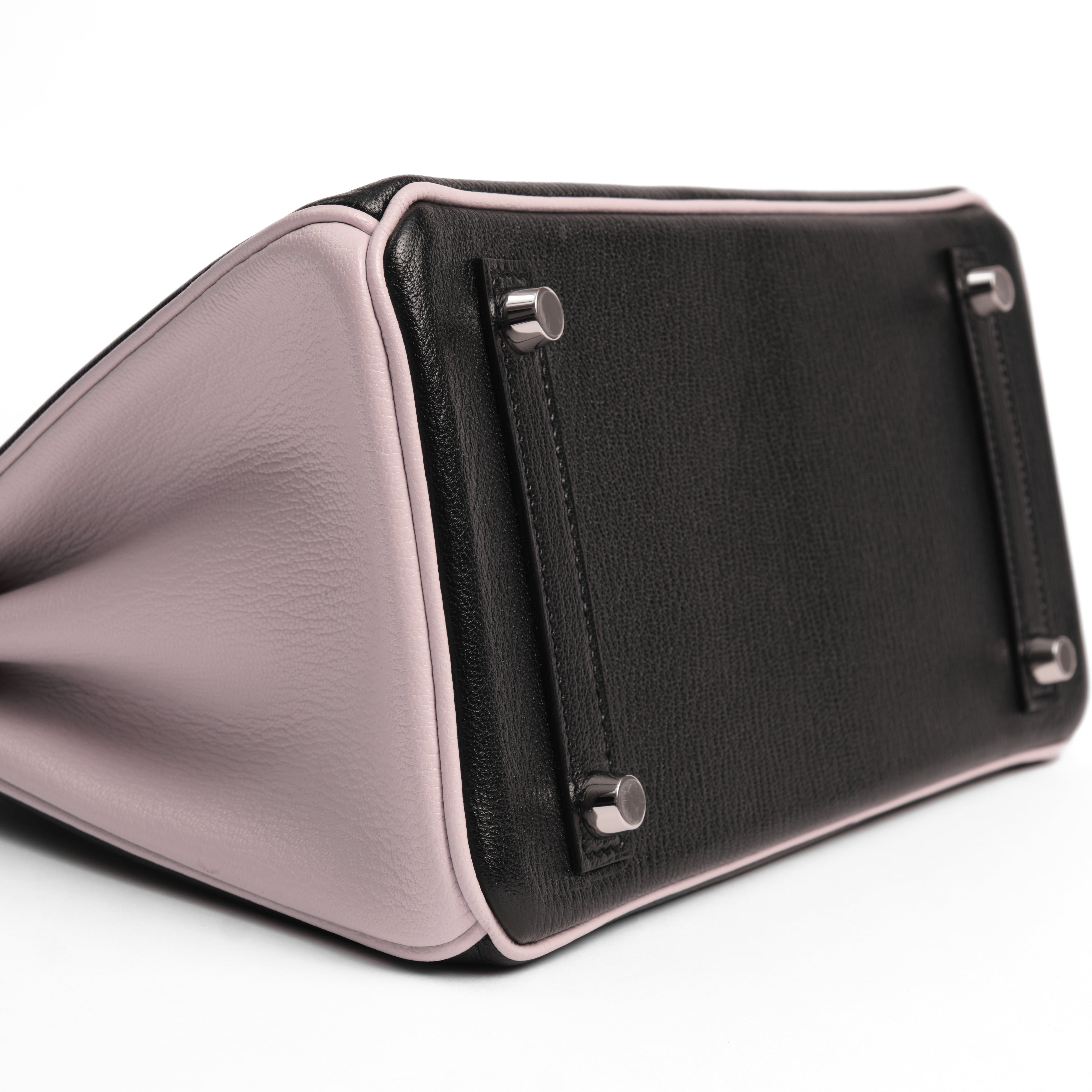 HERMES Birkin 25 HSS Noir / Rose Sakura Veau and Chèvre Leather Palladium Hardware