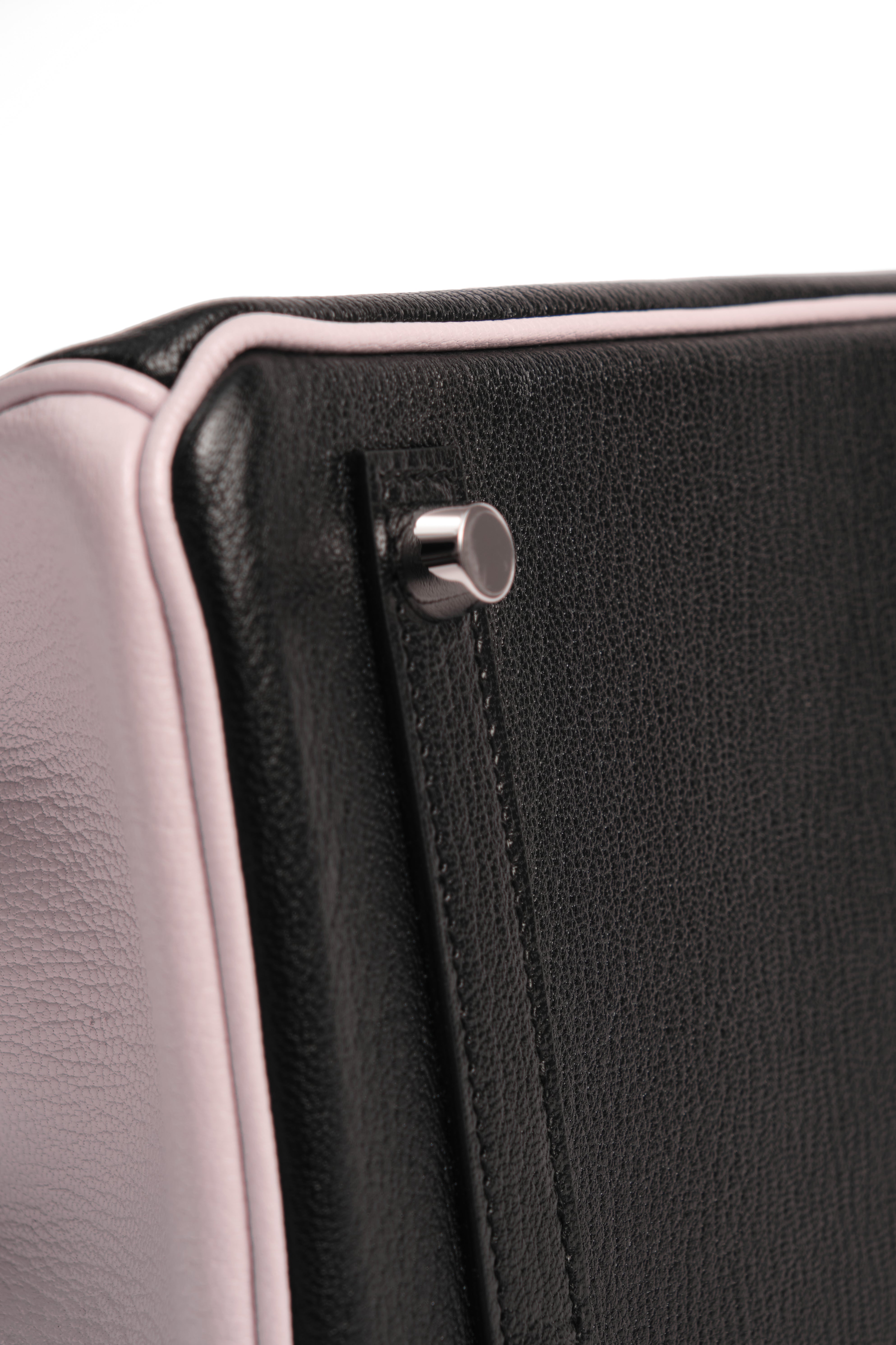 HERMES Birkin 25 HSS Noir / Rose Sakura Veau and Chèvre Leather Palladium Hardware