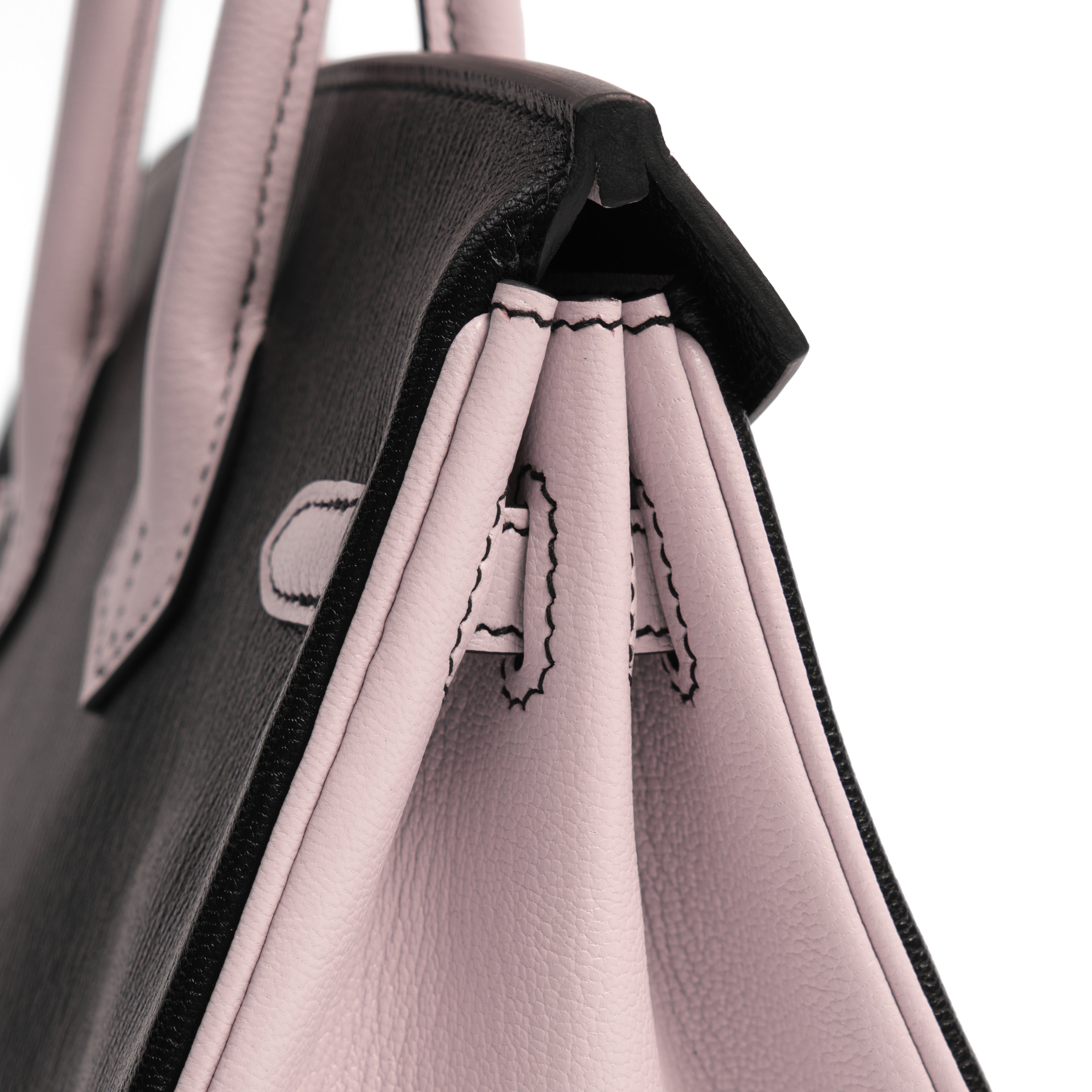 HERMES Birkin 25 HSS Noir / Rose Sakura Veau and Chèvre Leather Palladium Hardware
