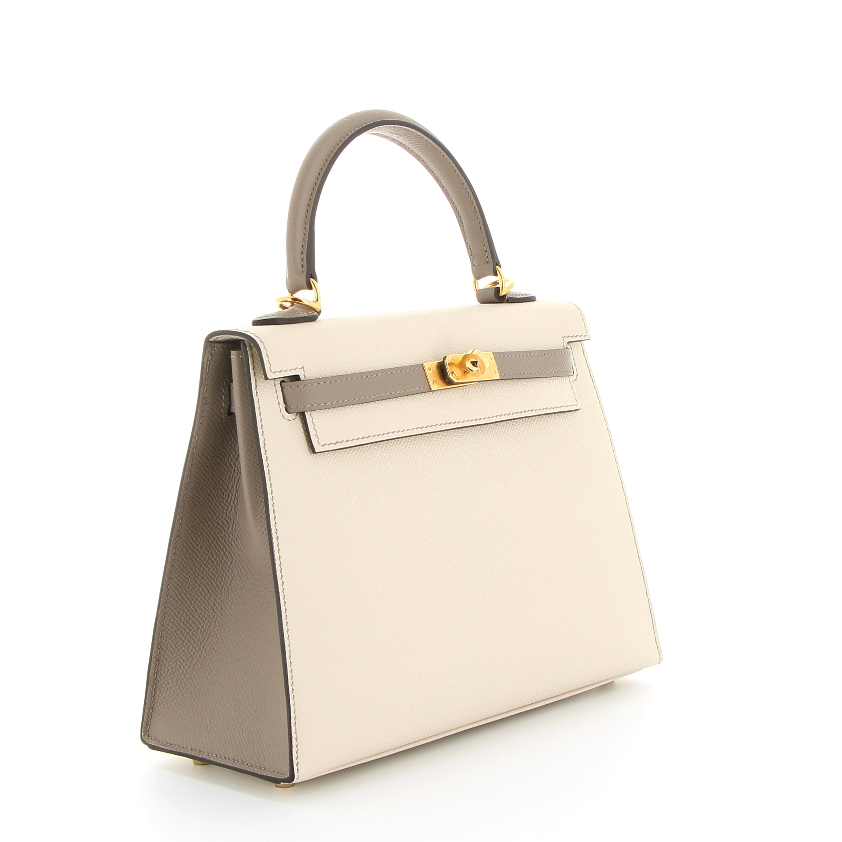 Hermès Kelly 25cm Perso Craie& Gris Asphalte Epsom & Gold Hardware