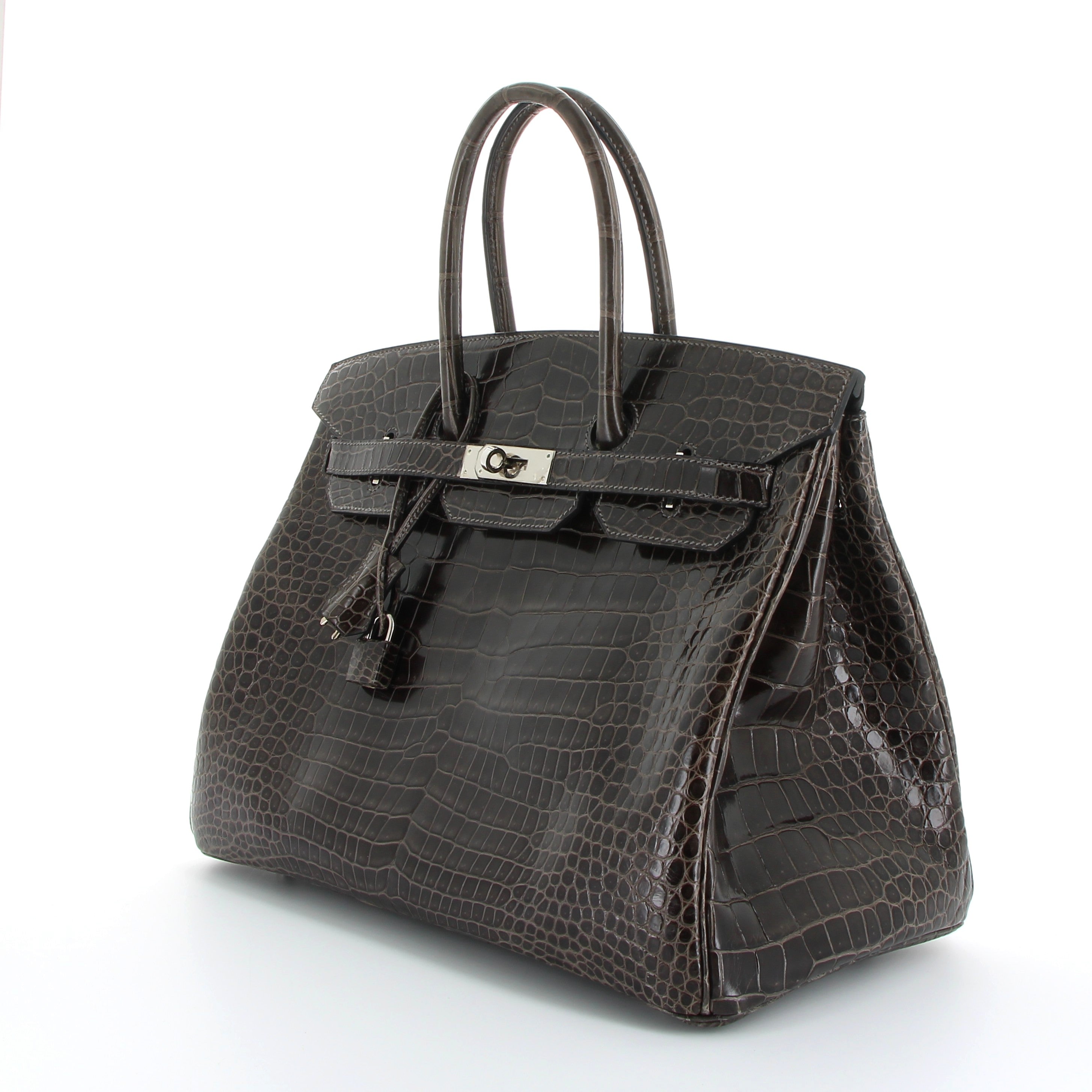 HERMES Birkin 35 Gris Graphite Crocodile Porosus Palladium hardware