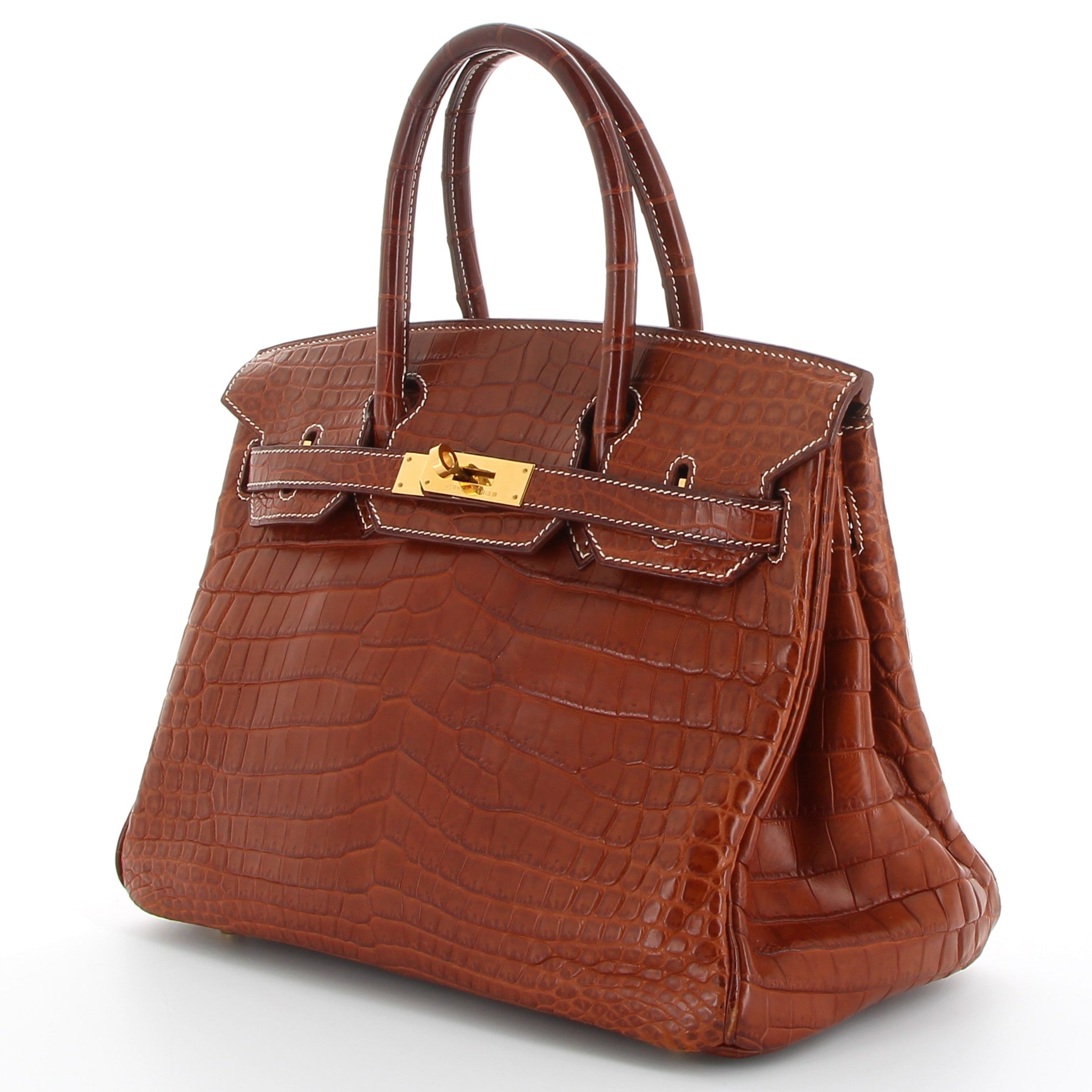 HERMES Birkin 30 Barenia Fauve Crocodile Matte Yellow Gold Hardware