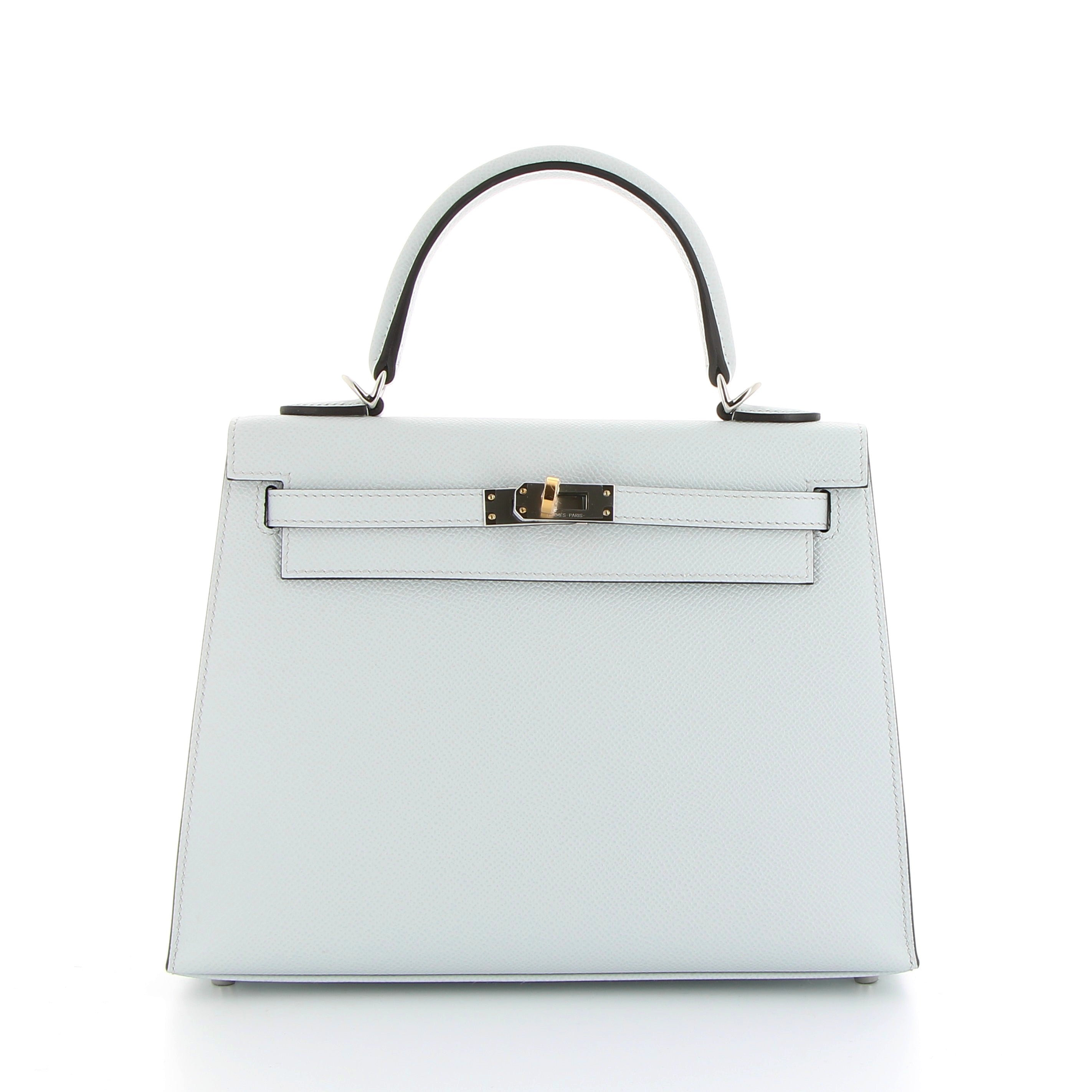Hermes Kelly 28cm in Bleu Glacier Epsom Leather with Electrum Hardware