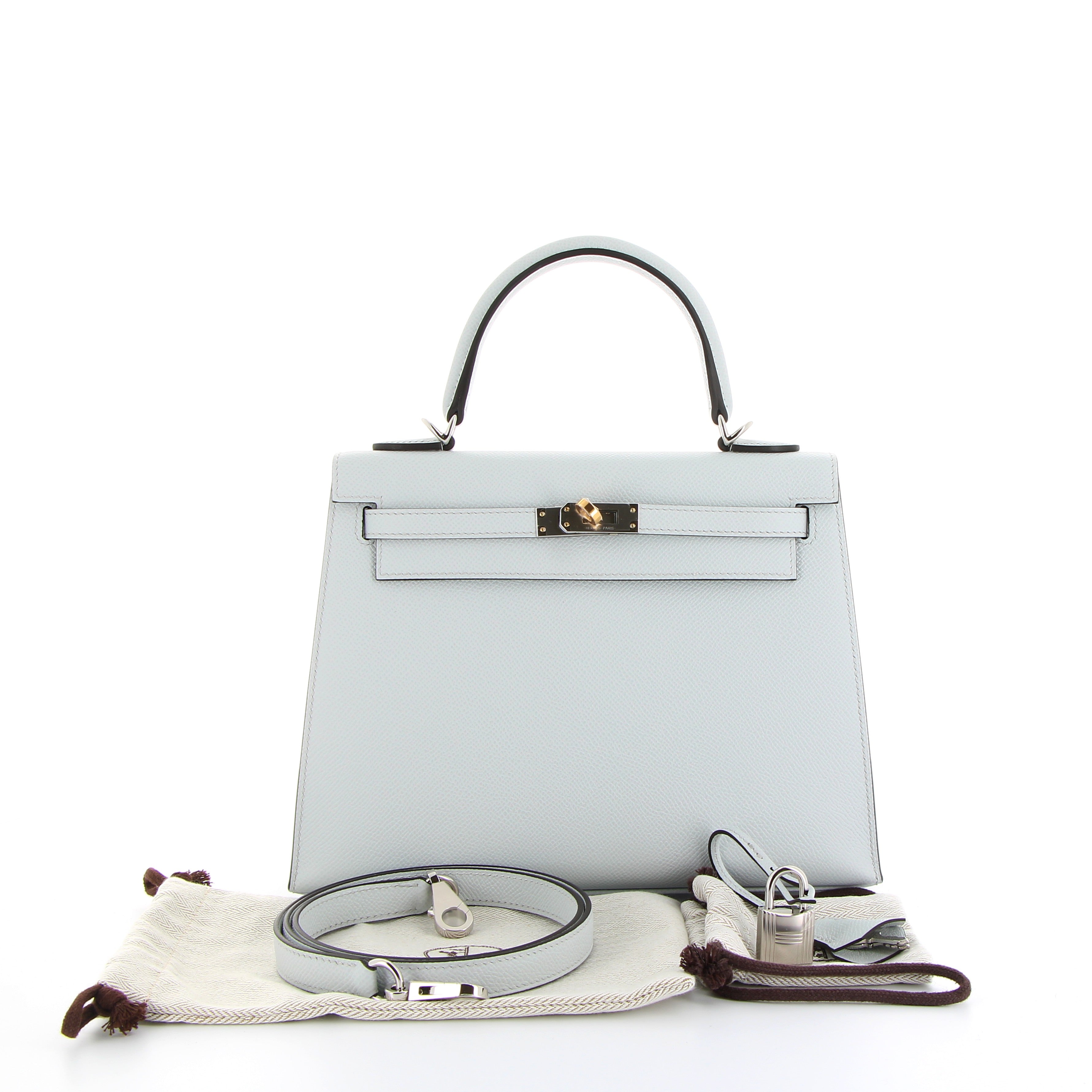 Hermes Kelly 28cm in Bleu Glacier Epsom Leather with Electrum Hardware