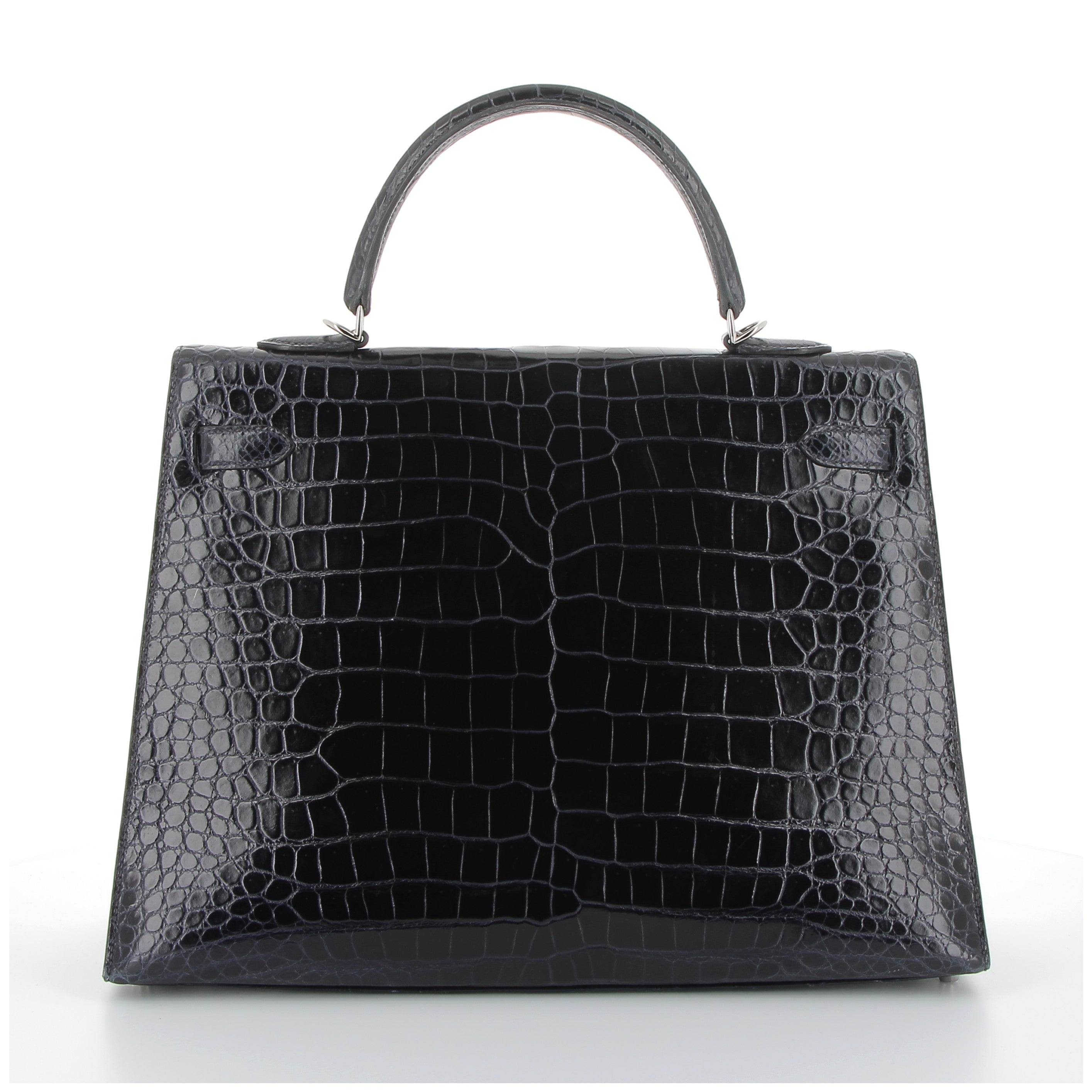 Hermès Kelly 35cm Bleu Marine Crocodile Porosus with Palladium Hardware