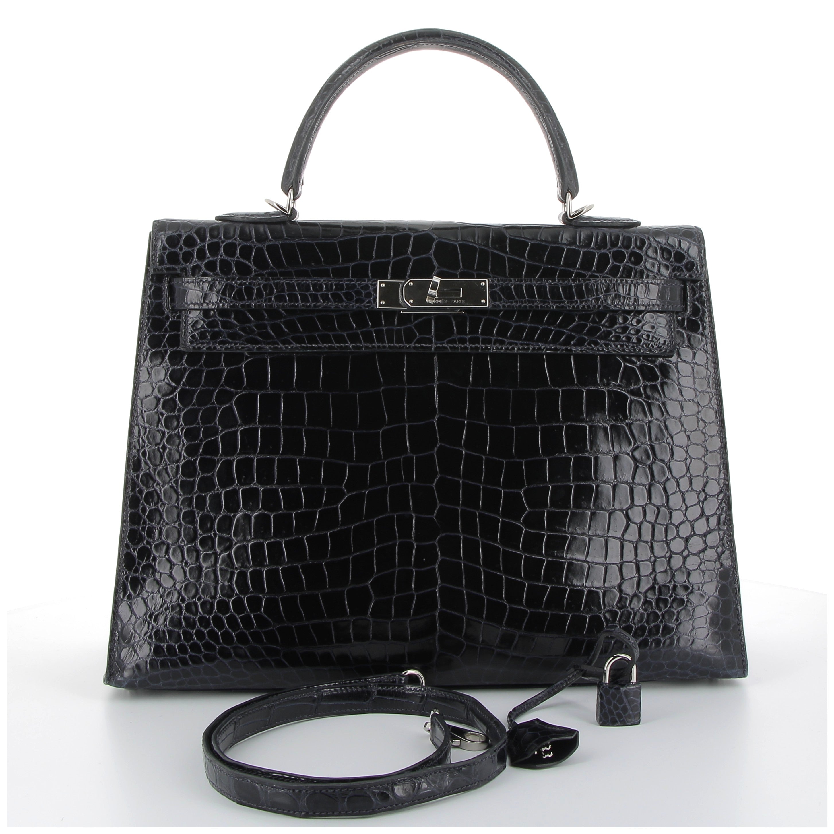 Hermès Kelly 35cm Bleu Marine Crocodile Porosus with Palladium Hardware