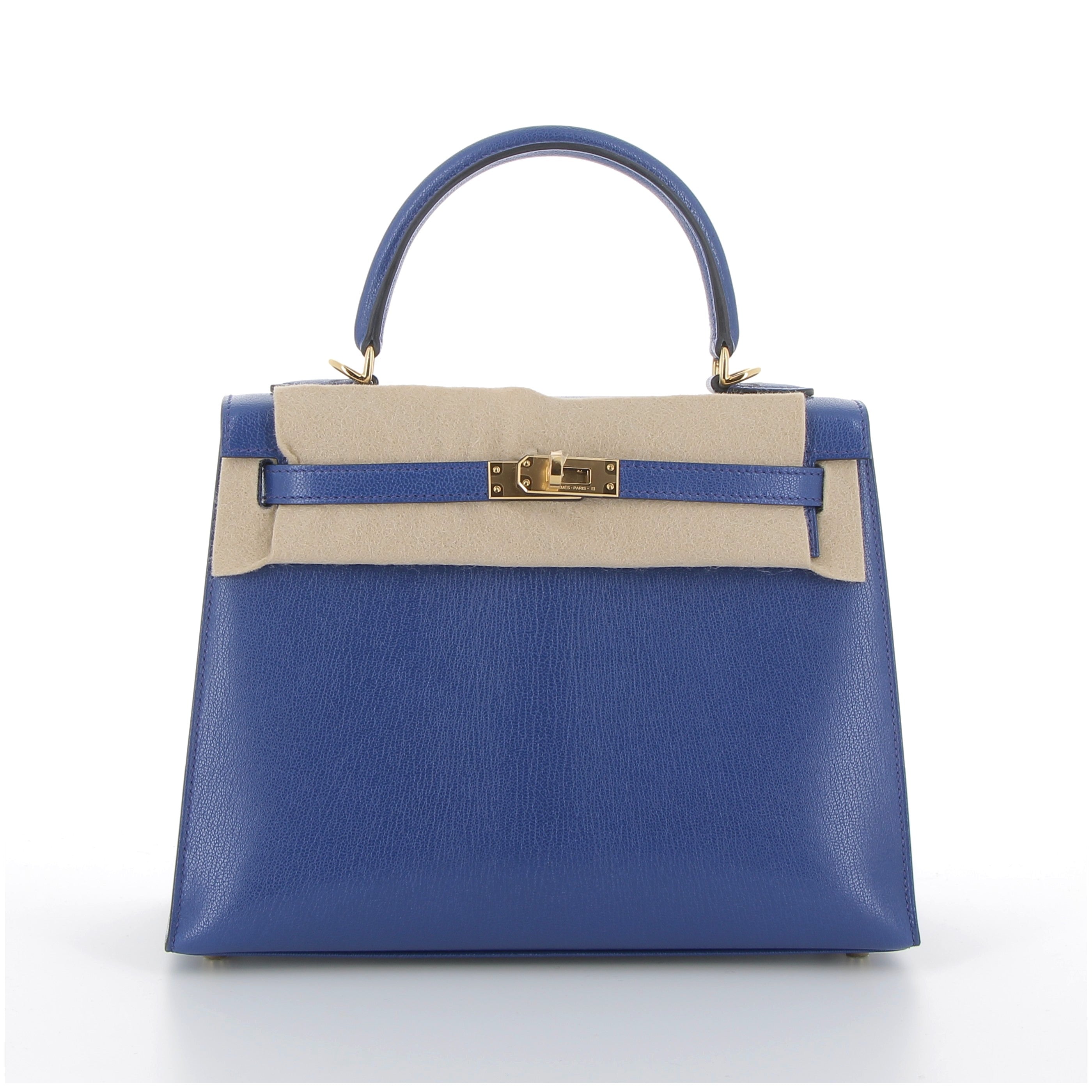 Hermes Kelly 25 in Bleu Electrique Chevre Leather with Gold Hardware