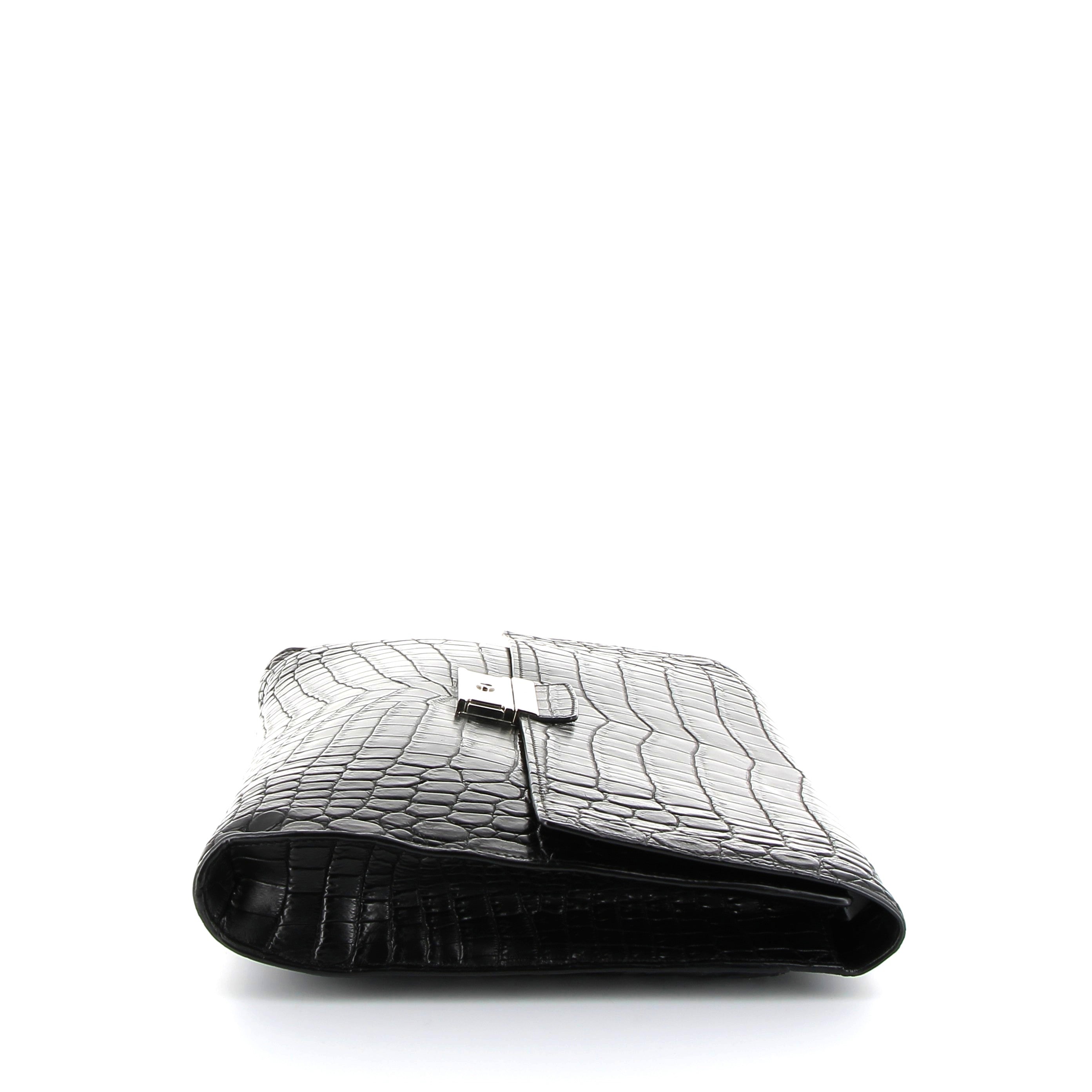 PRADA Black Crocodile Clutch Palladium Hardware