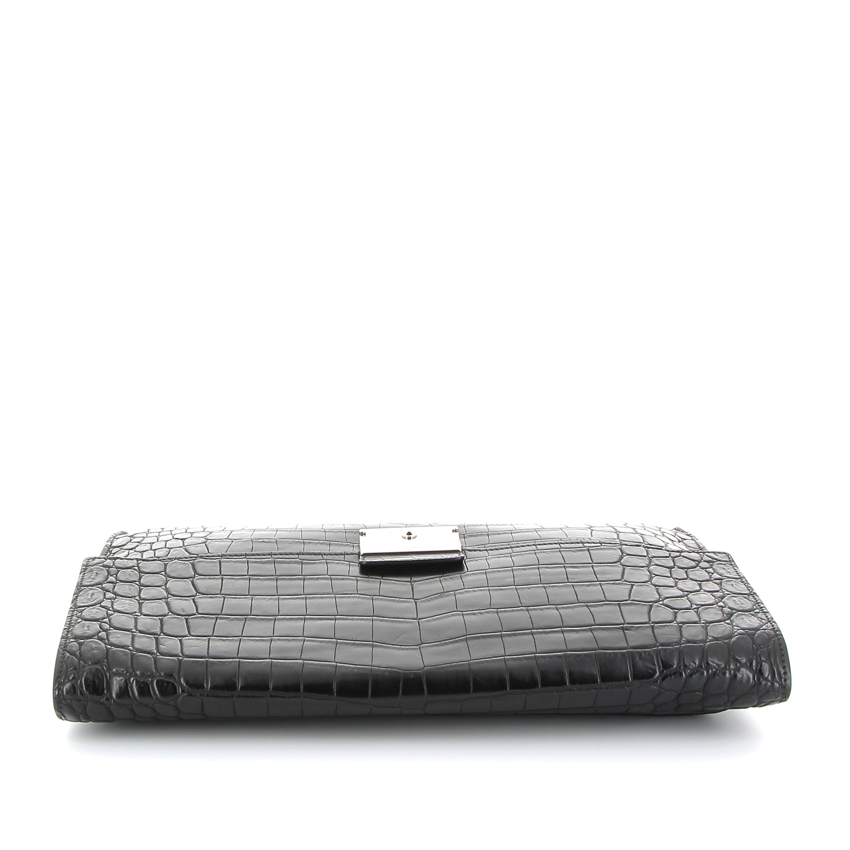 PRADA Black Crocodile Clutch Palladium Hardware