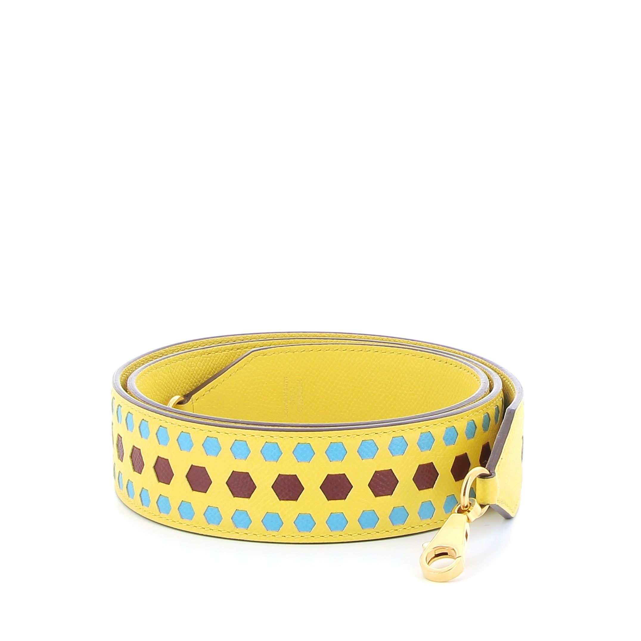 HERMÈS Handle in yellow Naples braiding with gold hardware