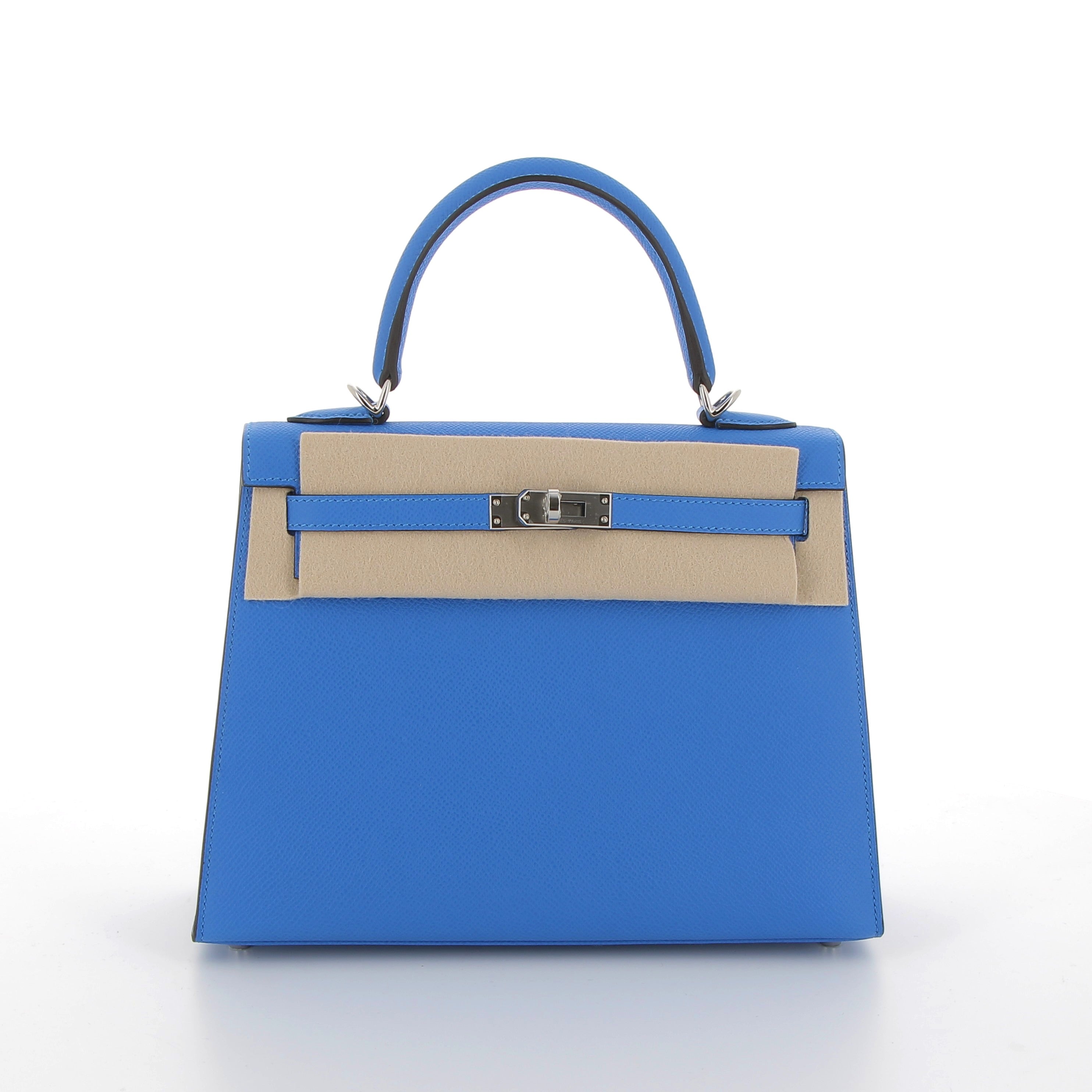 Hermés Kelly 25cm in Bleu Hydra Epsom with Palladium Hardware