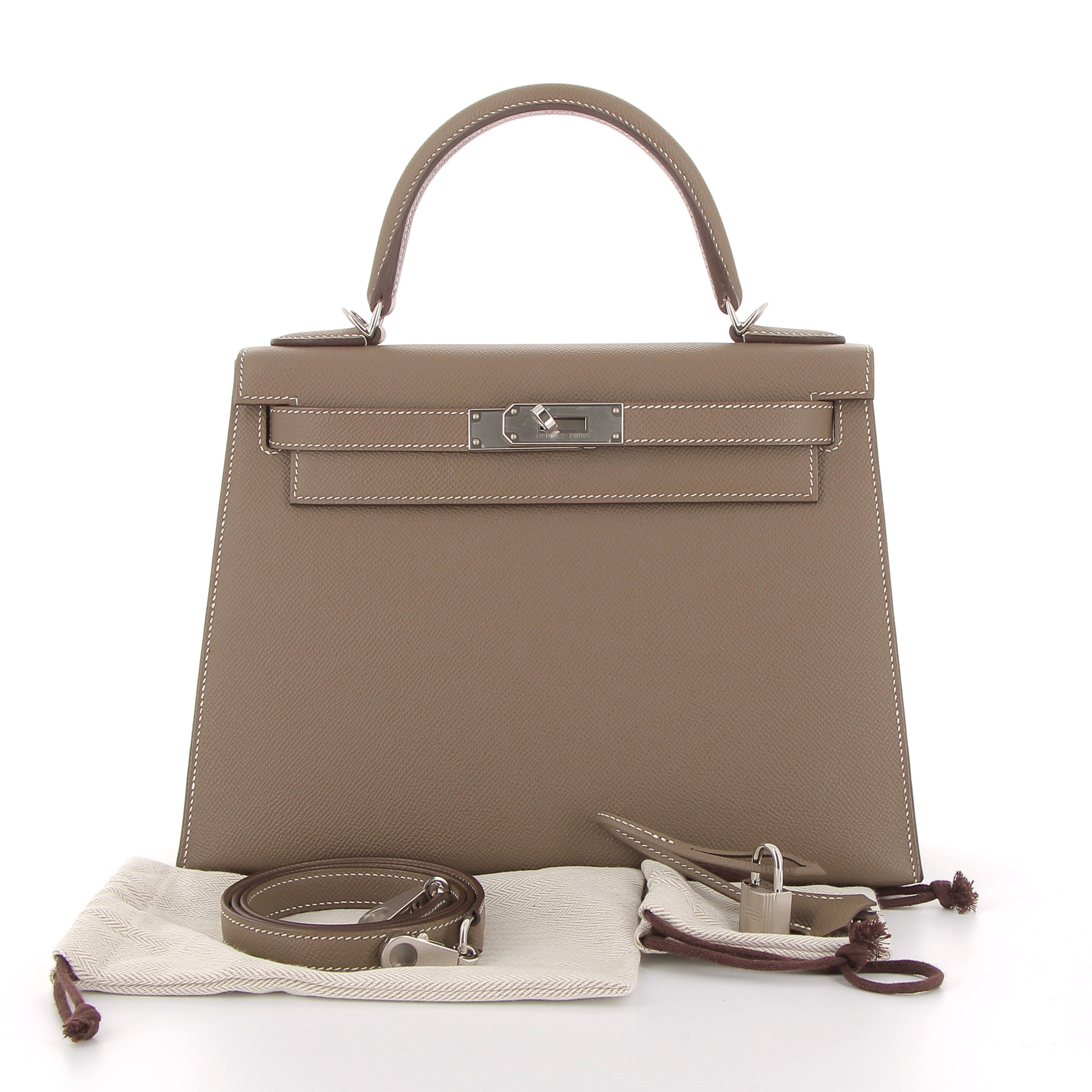 HERMES Kelly 25 Étoupe Epsom Palladium hardware