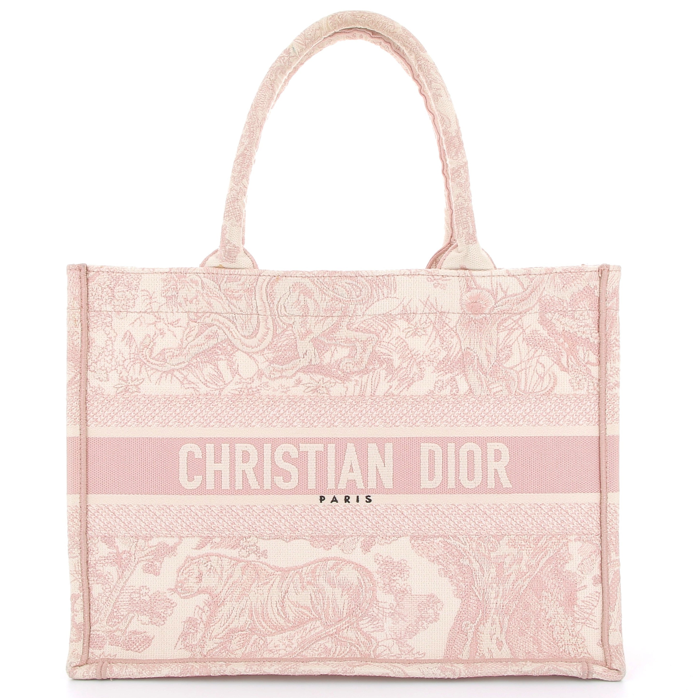 DIOR Book Tote Pink Toile de Jouy Embroidery Ecru and Pink