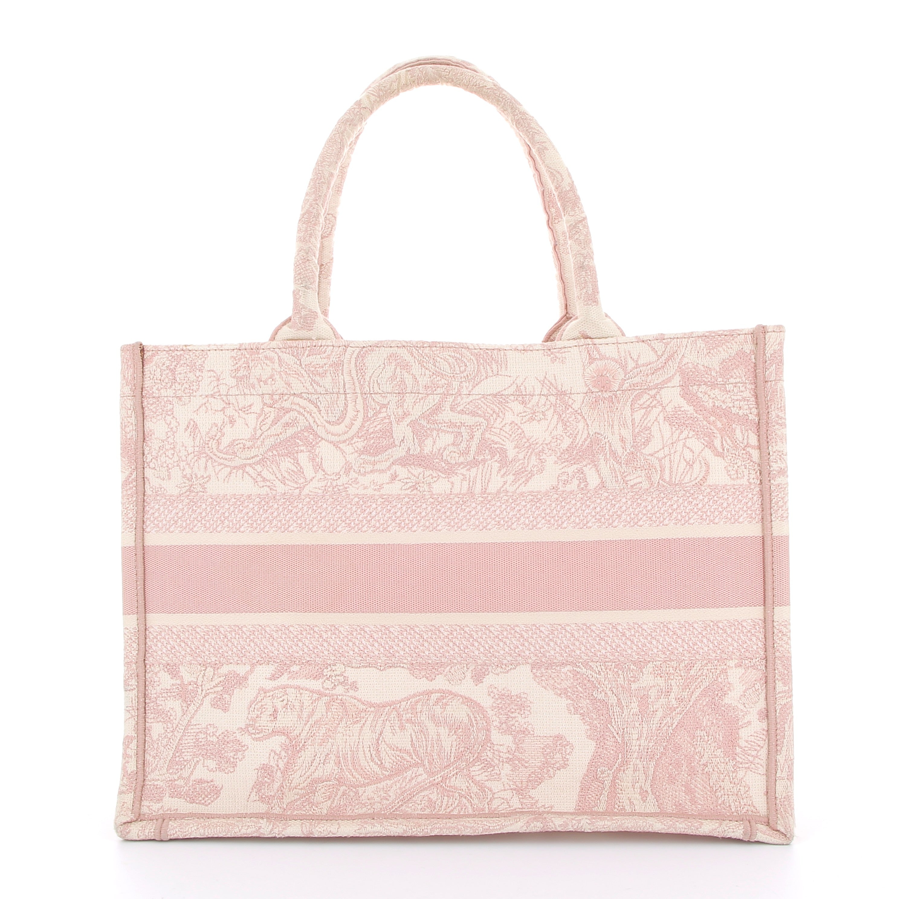 DIOR Book Tote Pink Toile de Jouy Embroidery Ecru and Pink