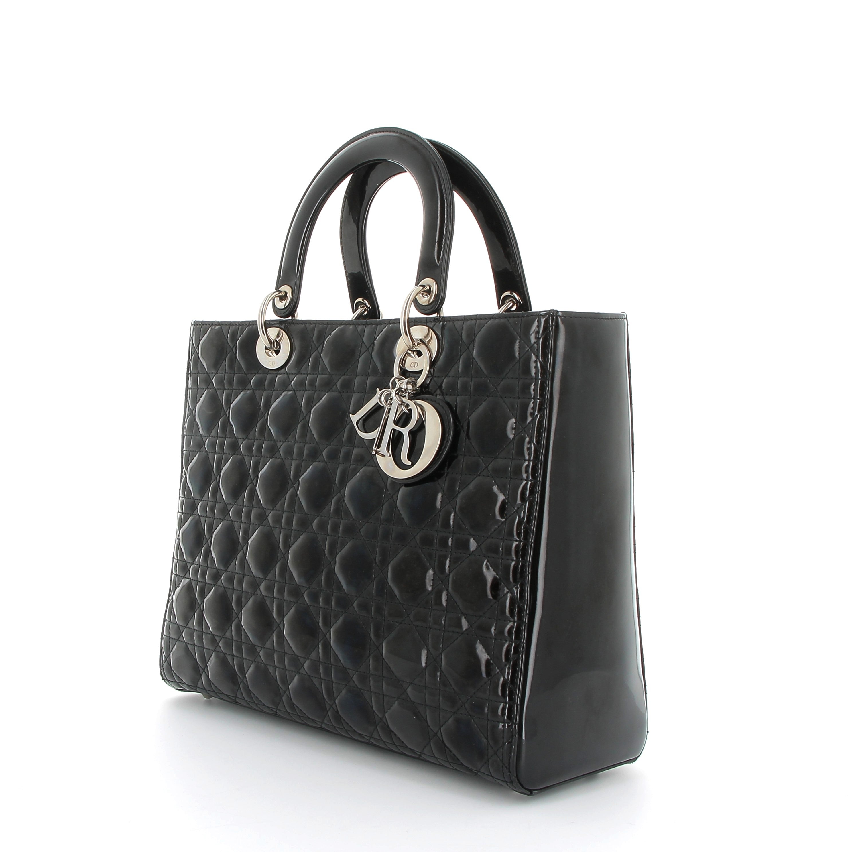 DIOR Lady Dior in Black Patent Leather Silver Hardware