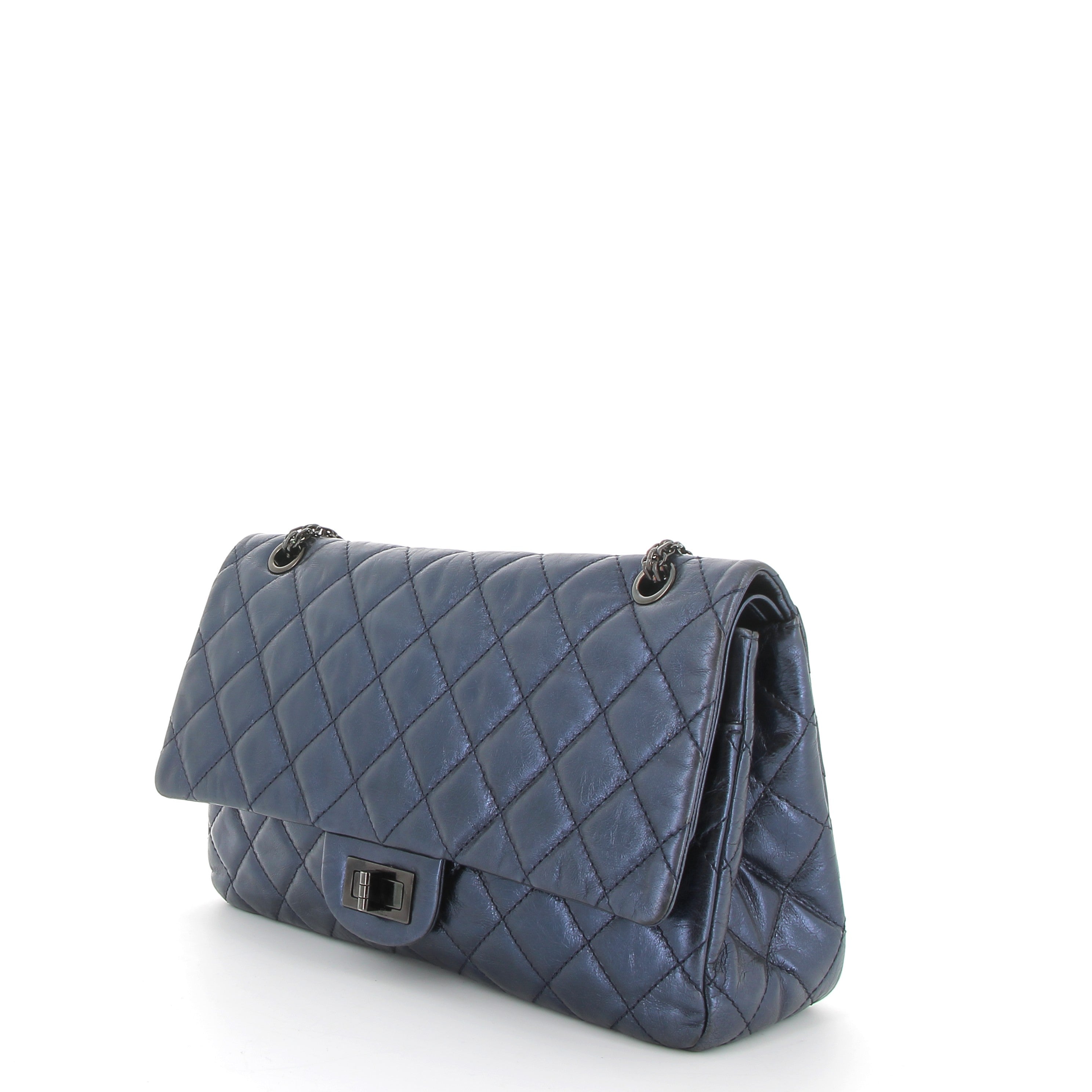 CHANEL Timeless 2.55 Navy Blue Quilted Leather