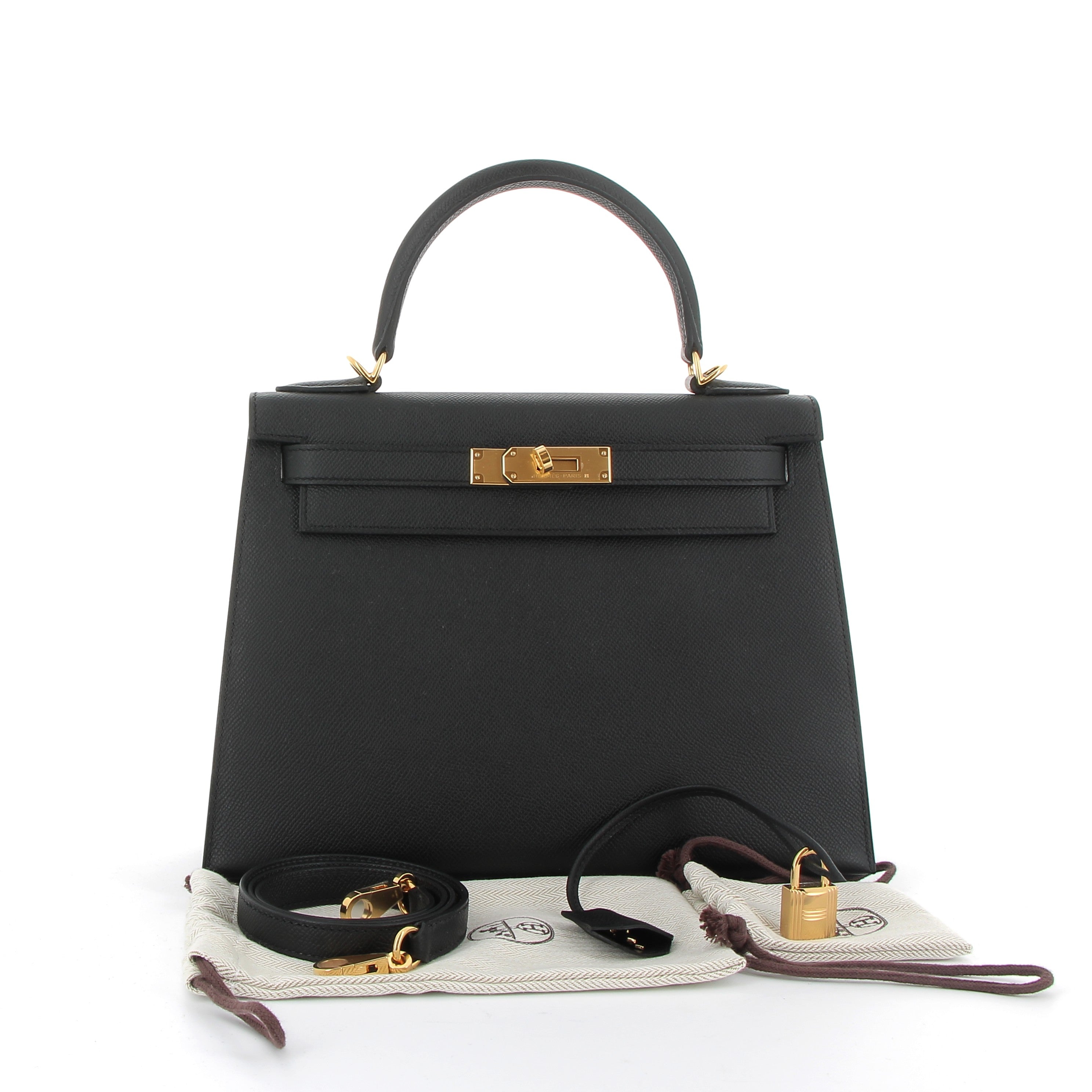 HERMÈS Kelly 25 Noir Epsom Leather Gold Hardware
