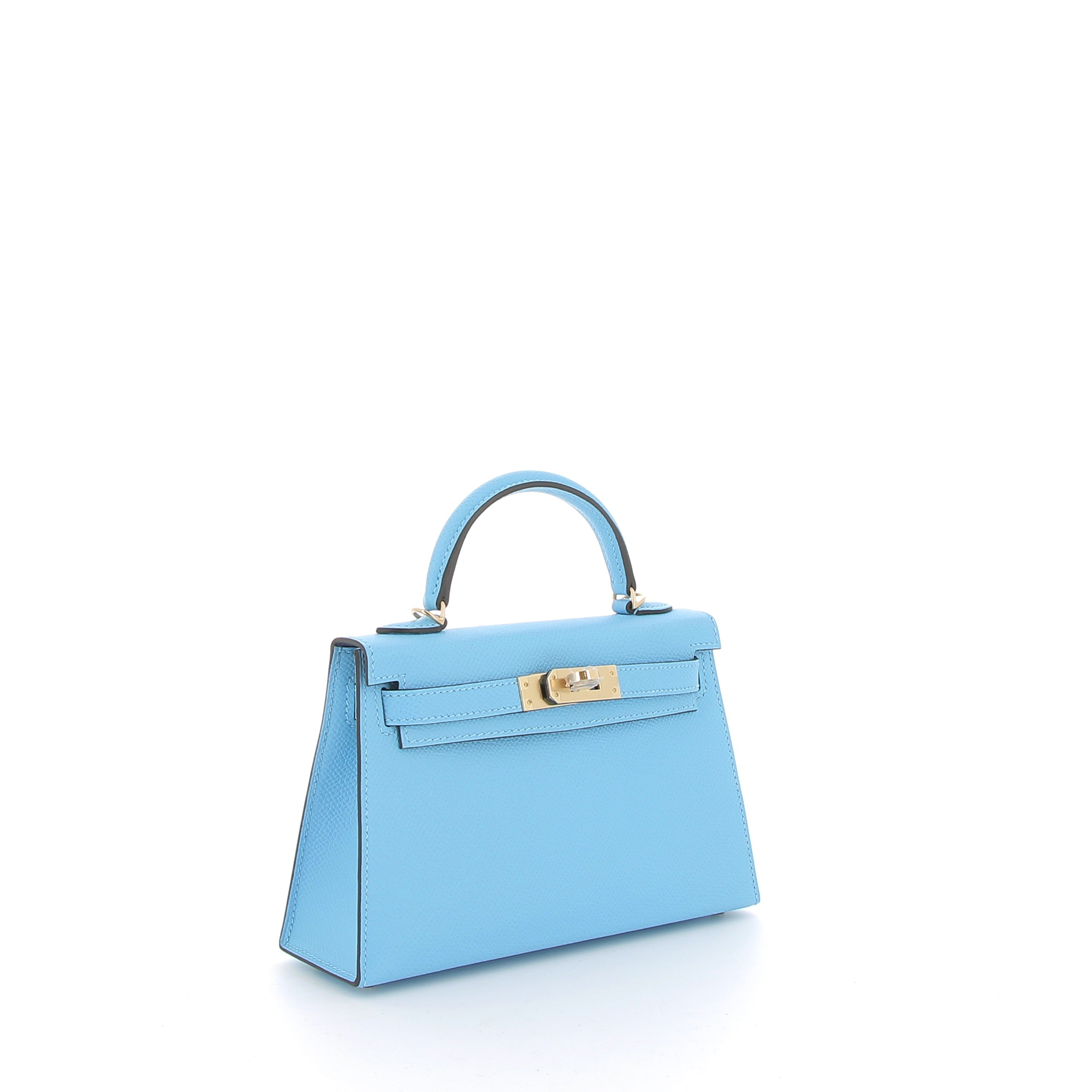 HERMÈS Kelly 20 Bleu Celeste Epsom Leather Permabrass Hardware