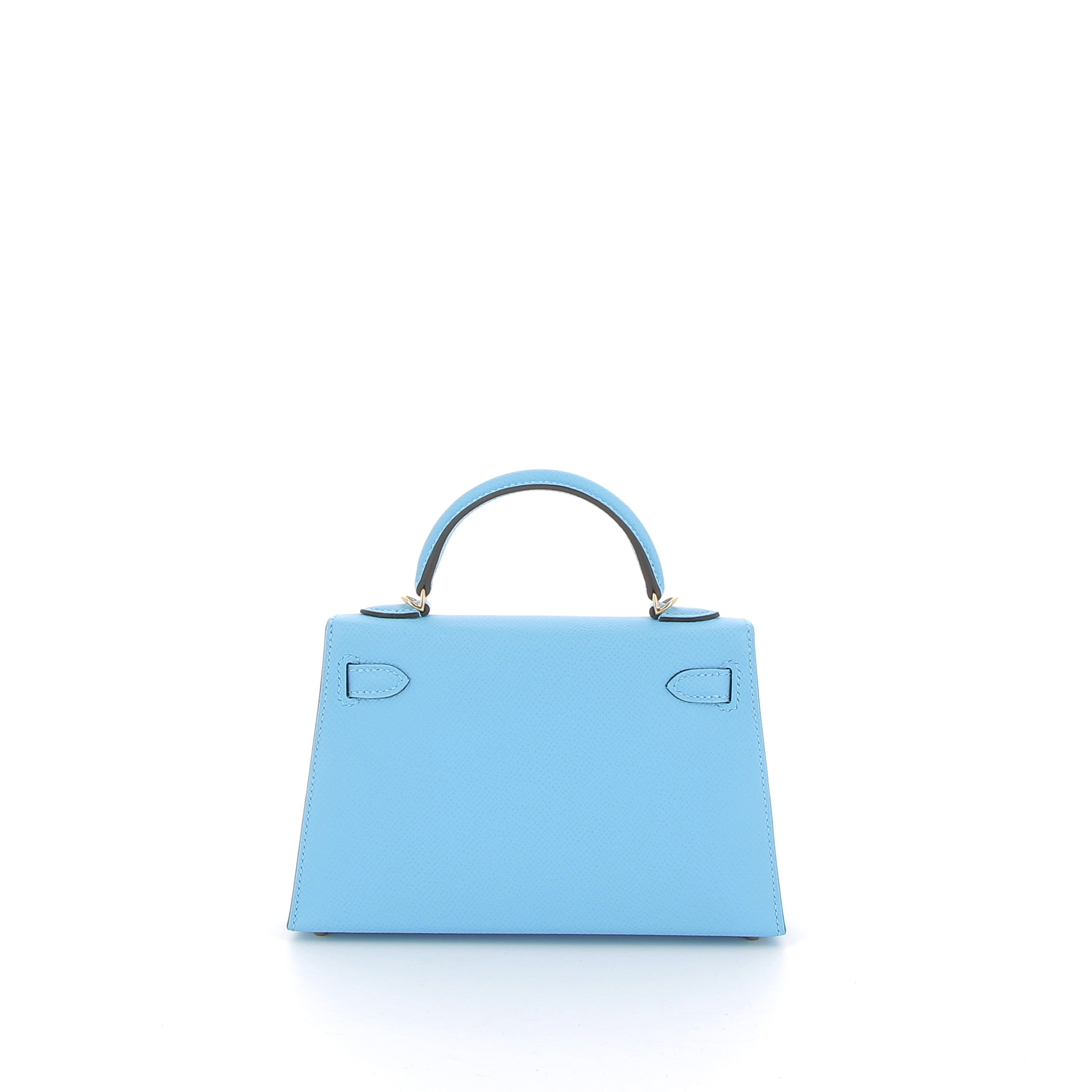 HERMÈS Kelly 20 Bleu Celeste Epsom Leather Permabrass Hardware