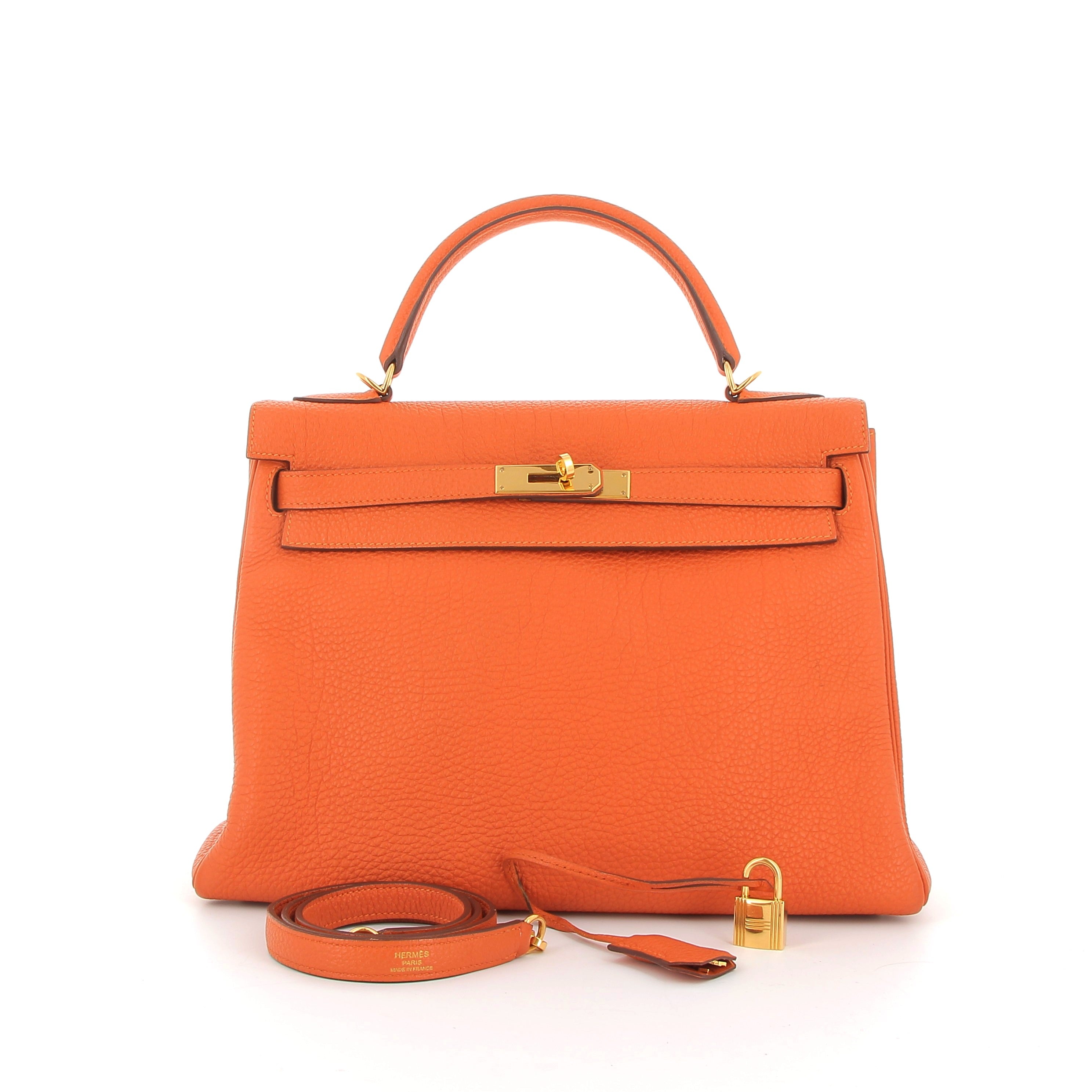 HERMÈS Kelly 32 Orange Togo Leather Gold Hardware