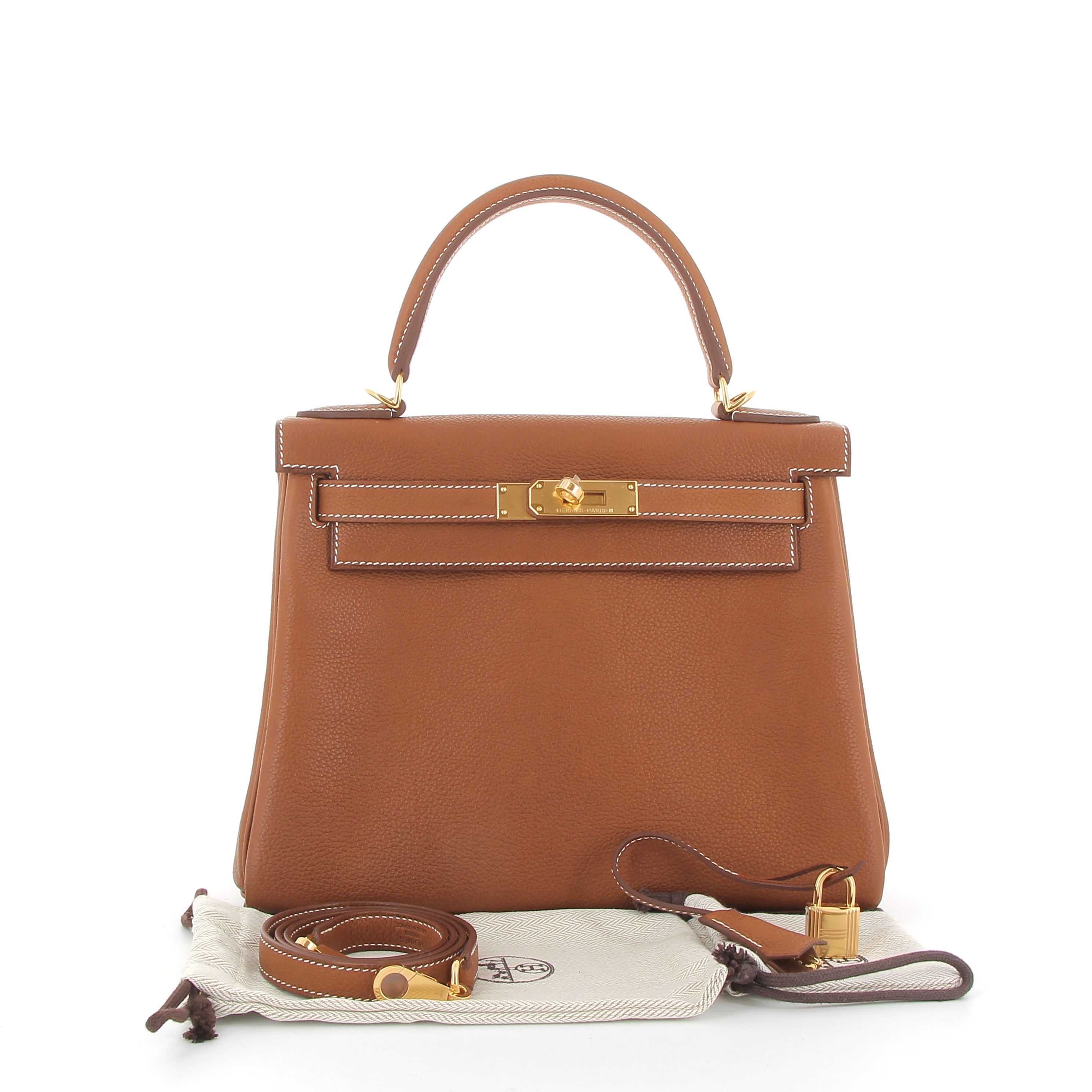 HERMÈS Kelly 28 Faubourg Barenia Fauve Yellow Gold hardware