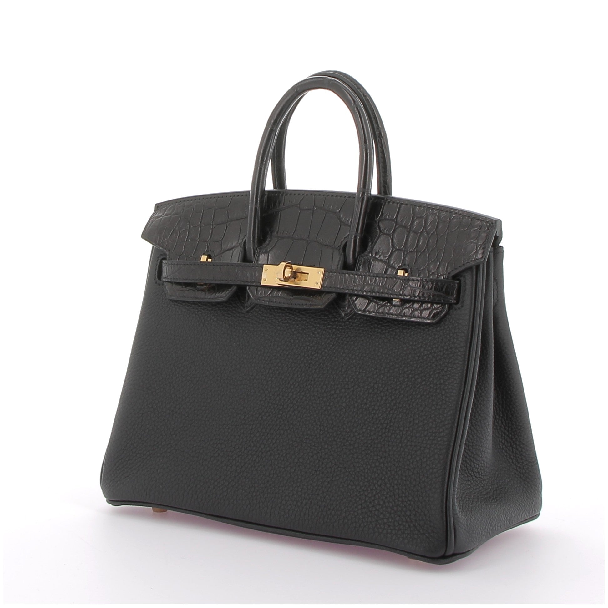 HERMES Birkin 25 Touch Noir Togo / Crocodile Yellow Gold Hardware