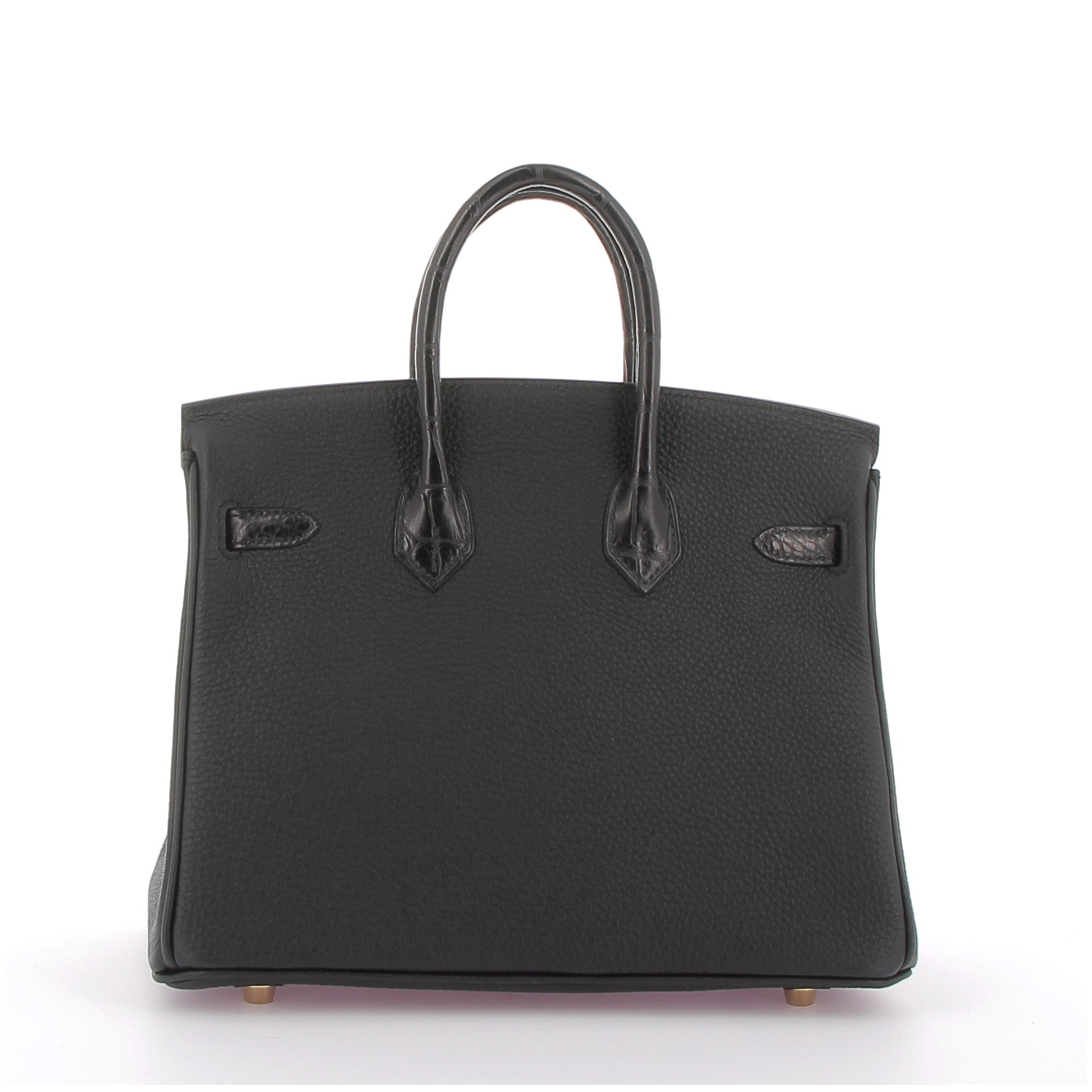 HERMES Birkin 25 Touch Noir Togo / Crocodile Yellow Gold Hardware