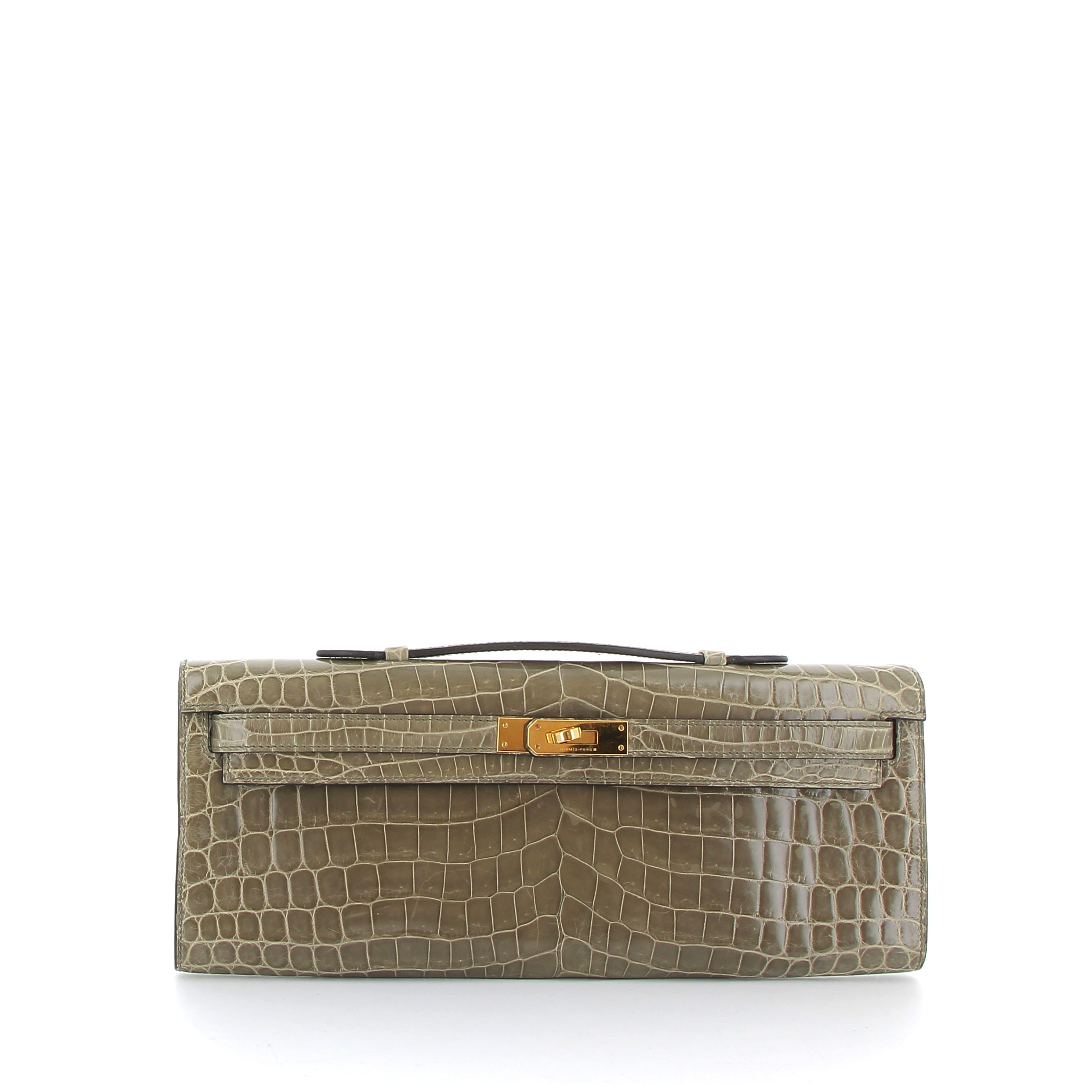 Hermès Kelly Cut in Crocodile Gris Tourterelle with Gold Hardware
