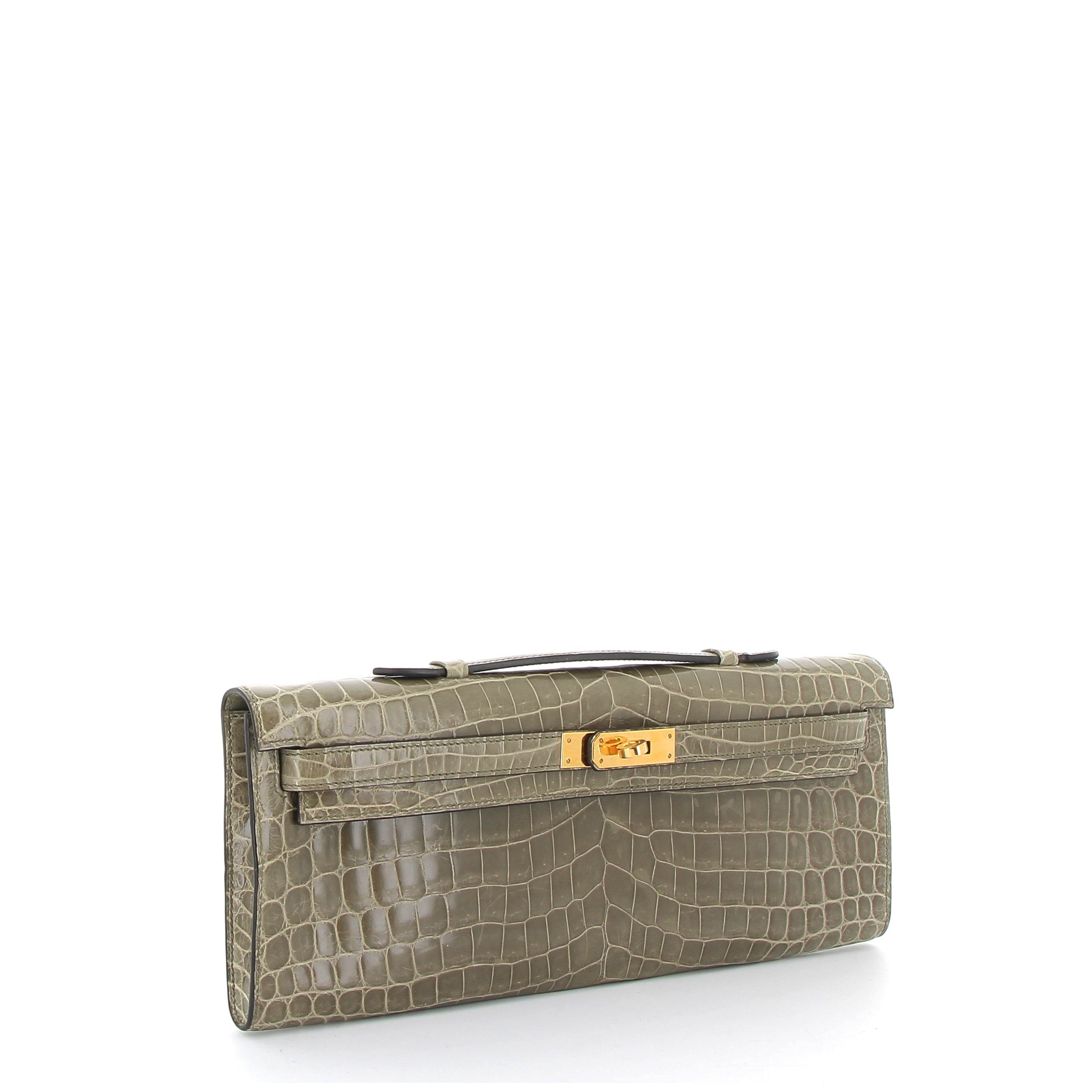 Hermès Kelly Cut in Crocodile Gris Tourterelle with Gold Hardware