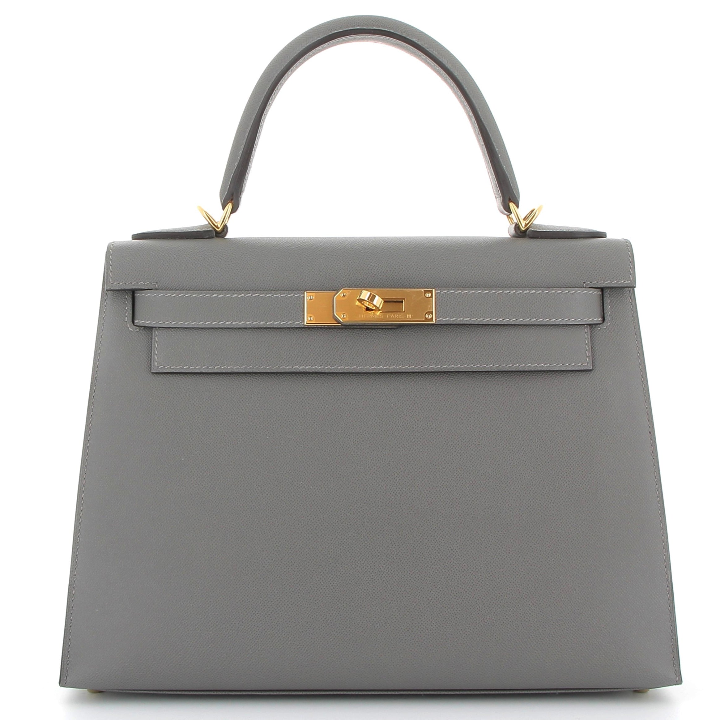 HERMÈS Kelly 28 Gris Meyer Veau Madame Yellow Gold Hardware