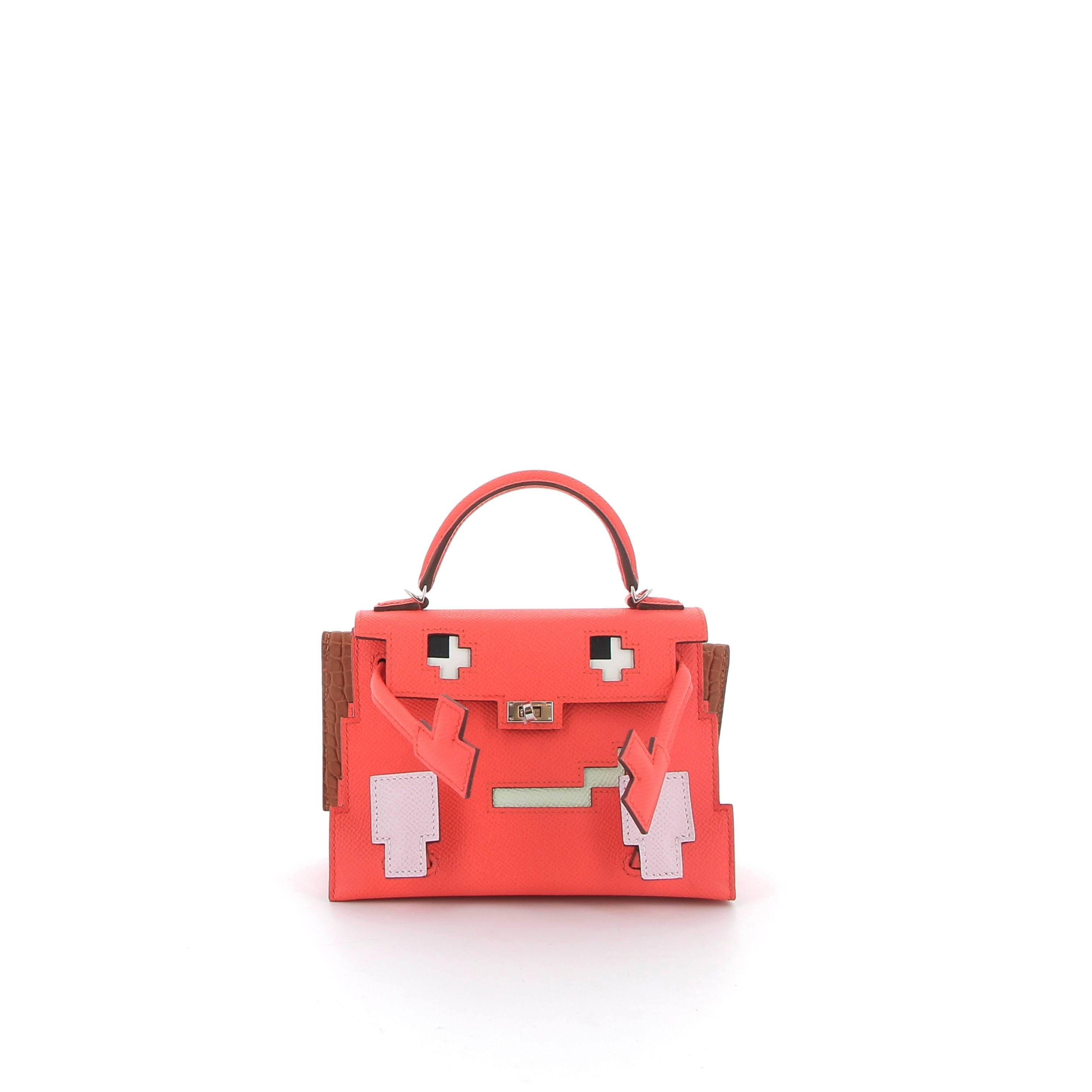 Hermès Kelly Doll Picto Orange Epsom & Croco Marron with Palladium Hardware
