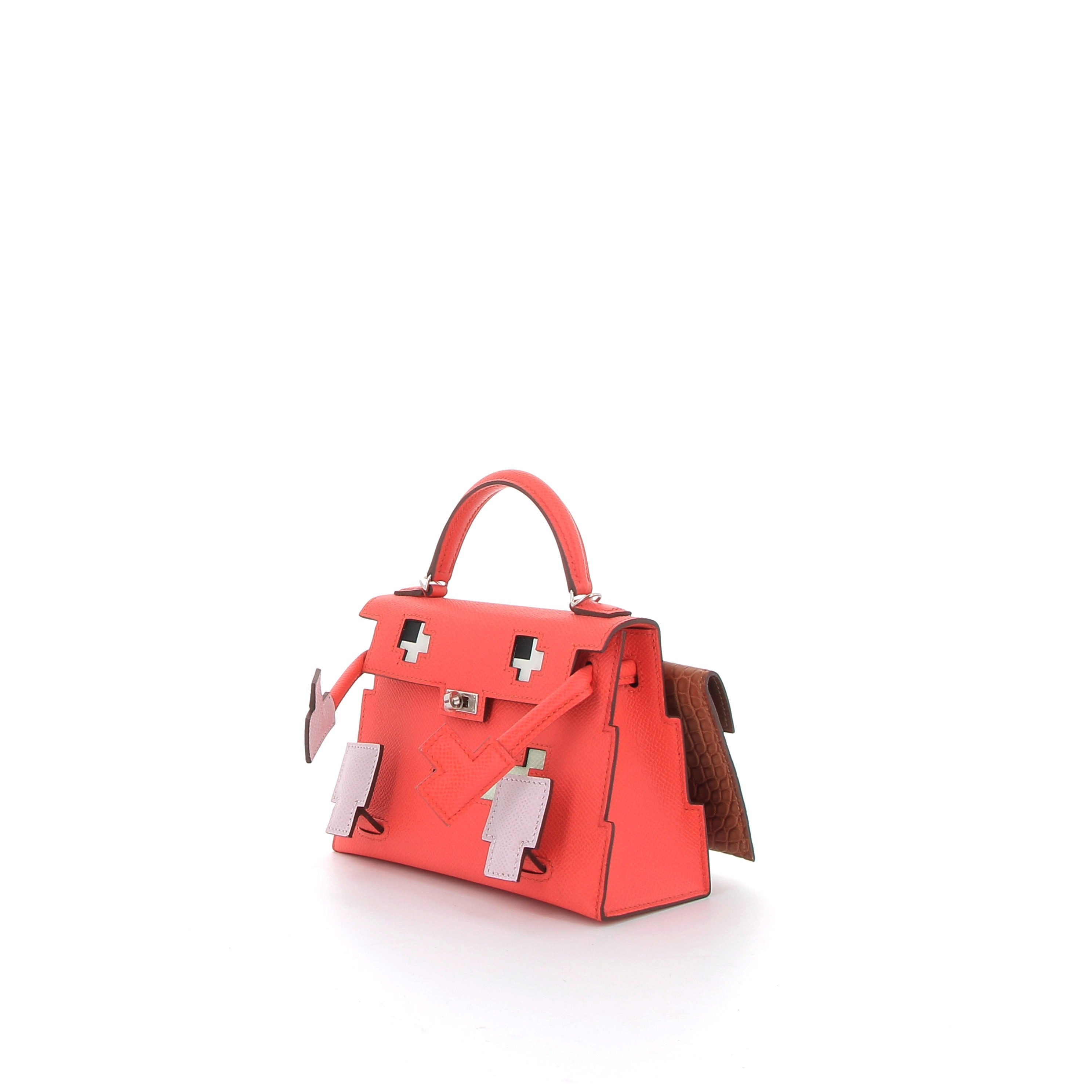 Hermès Kelly Doll Picto Rose Texas Epsom, Mauve Pale Swift, Vert fizz & Croco Marron with Palladium Hardware