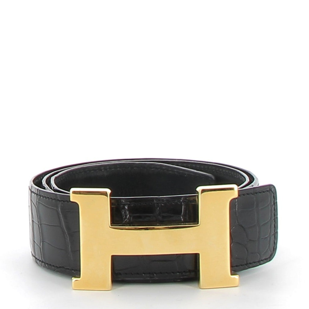 HERMÈS Belt Black Crocodile Gold hardware (GHW)