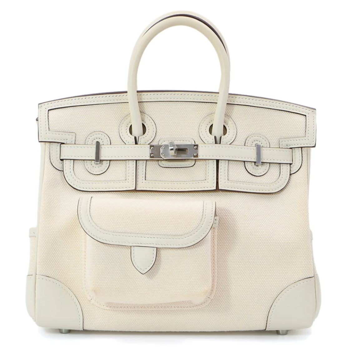 HERMÈS Birkin Cargo 25 Nata Canvas Swift Leather Palladium Hardware