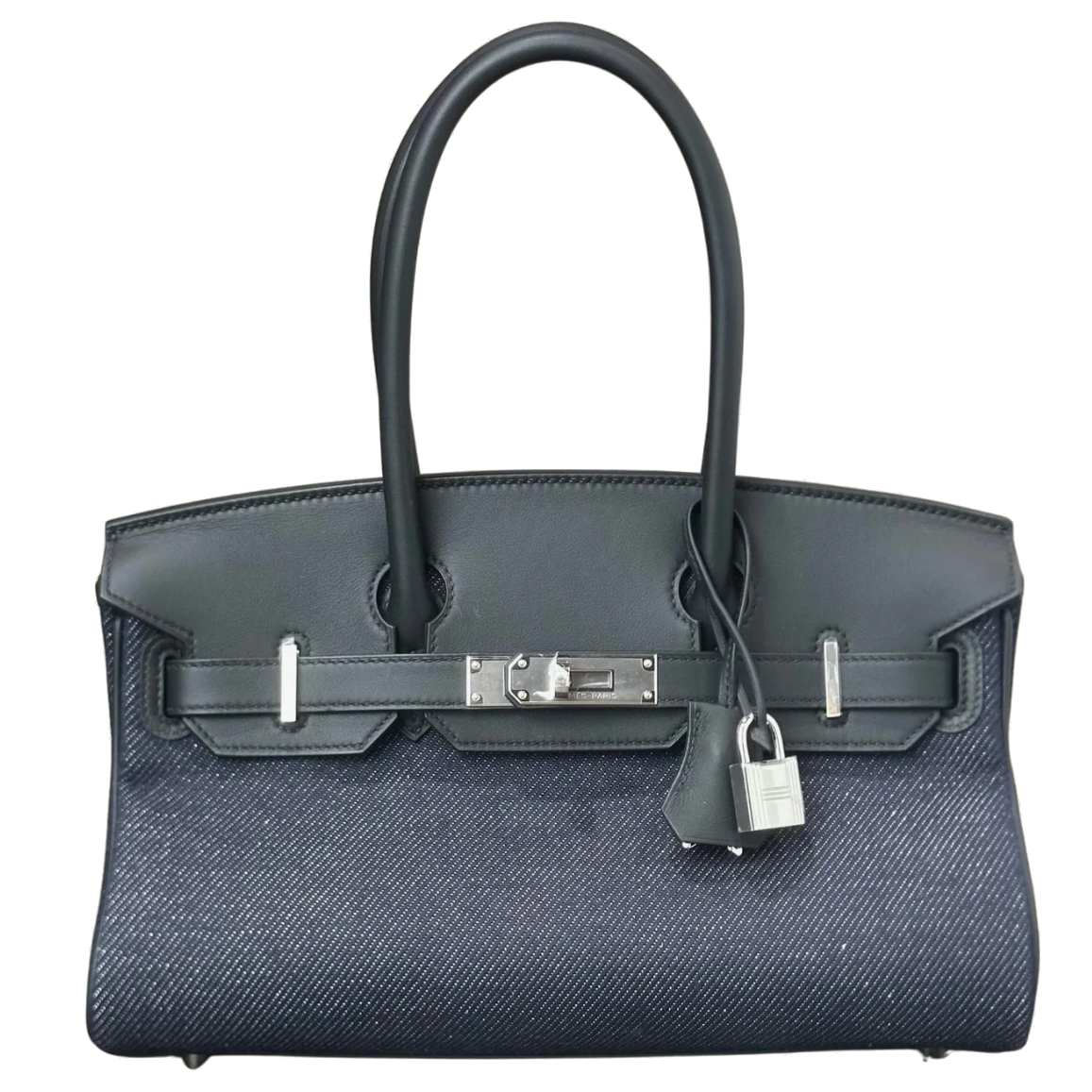 HERMES Birkin Shoulder Noir Denim Palladium hardware