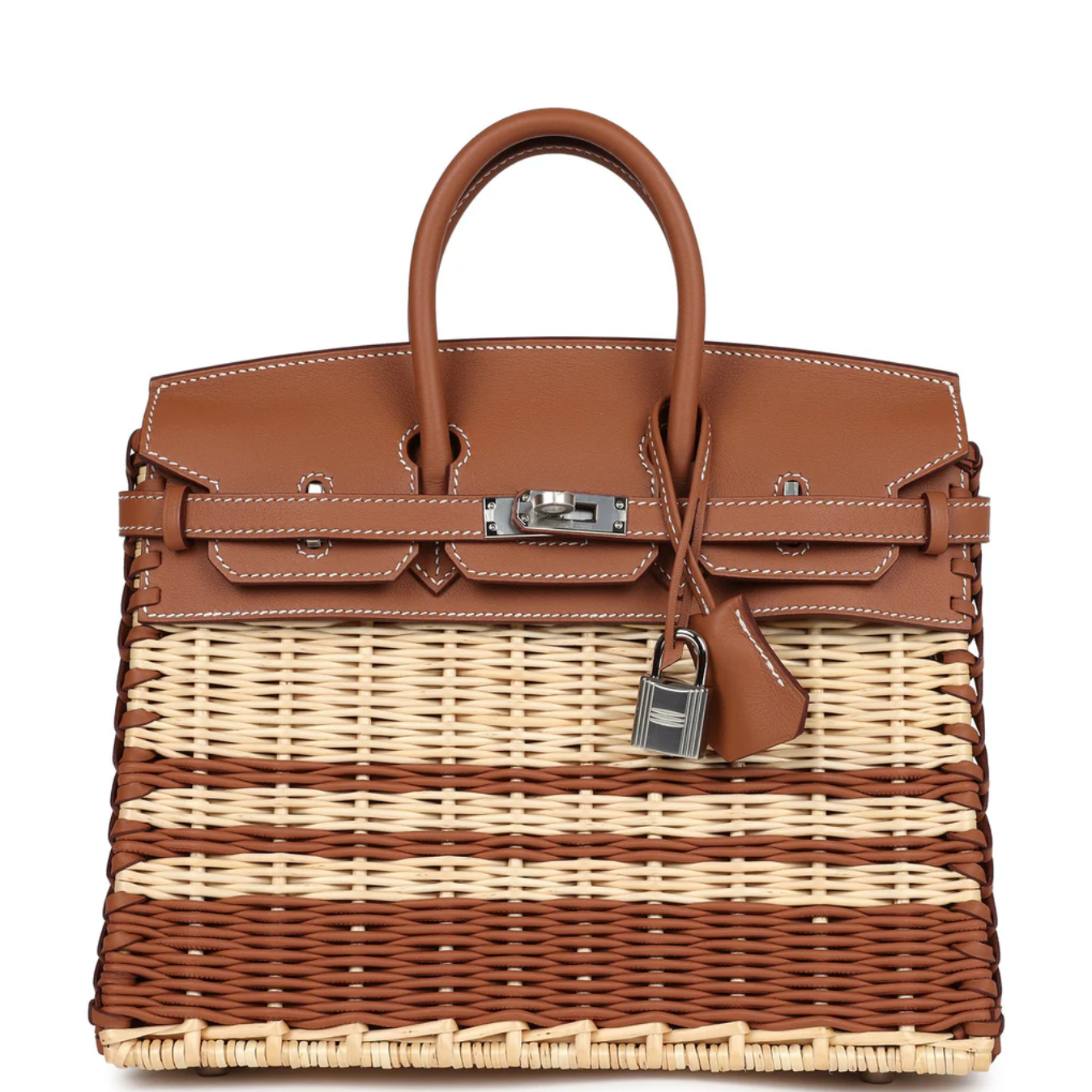 HERMES Birkin 25 Picnic Gold Swift Stripe Wicker Palladium Hardware