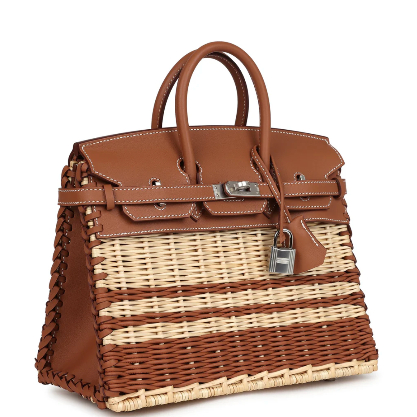 HERMES Birkin 25 Picnic Gold Swift Stripe Wicker Palladium Hardware
