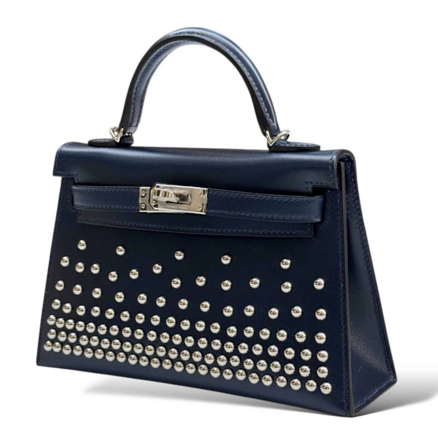 HERMES Kelly 20 Clouté Bleu Abysse Box Palladium Hardware
