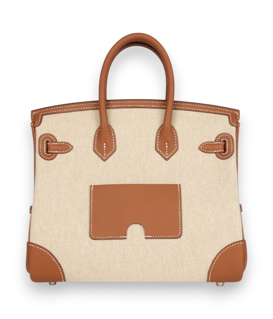 HERMES Birkin 25 Cargo Ecru / Gold Toile & Swift Palladium Hardware