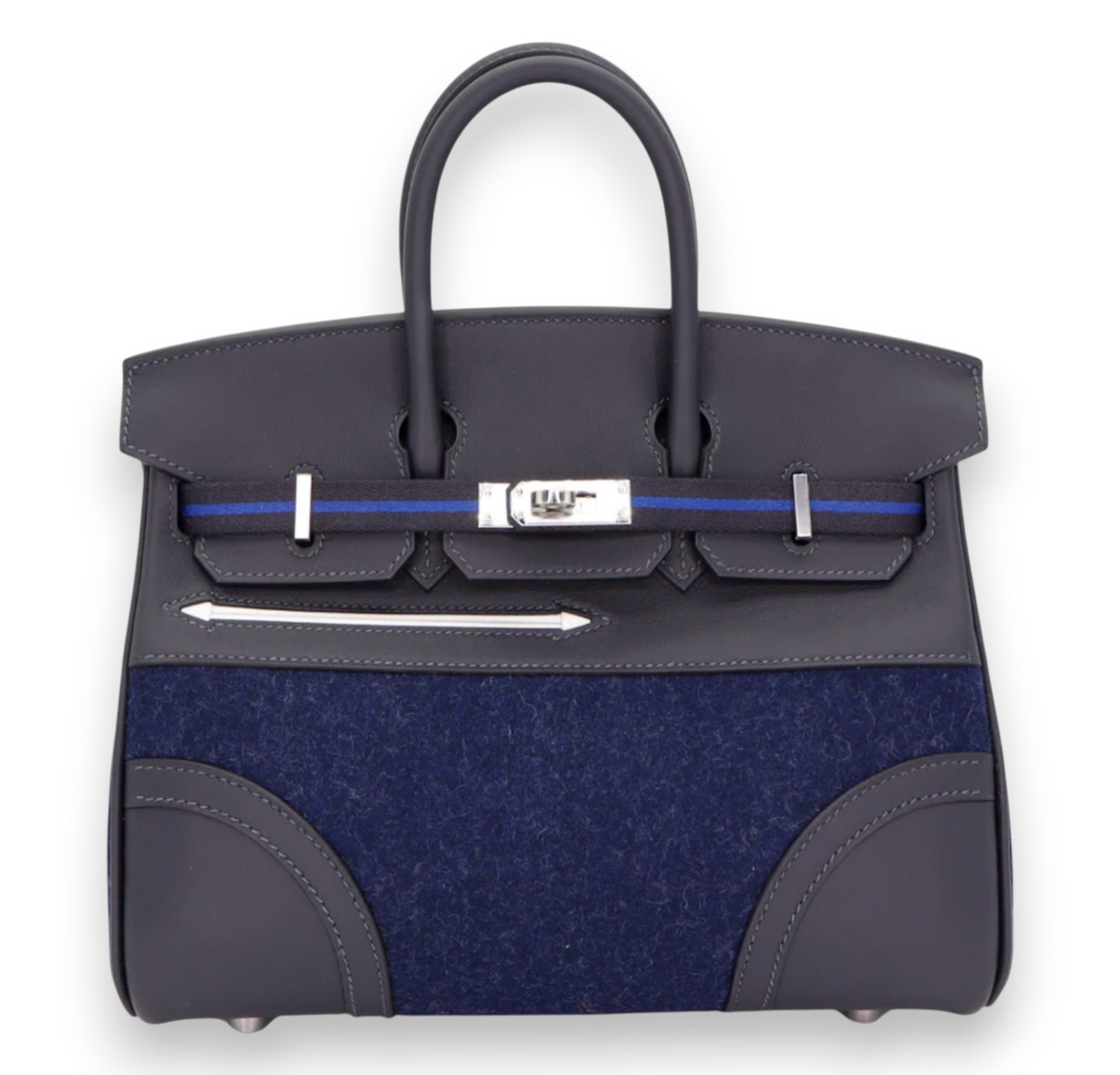 HERMES Birkin 25 "Go Team" Caban Swift / Bleu Nuit Feutre Palladium Hardware