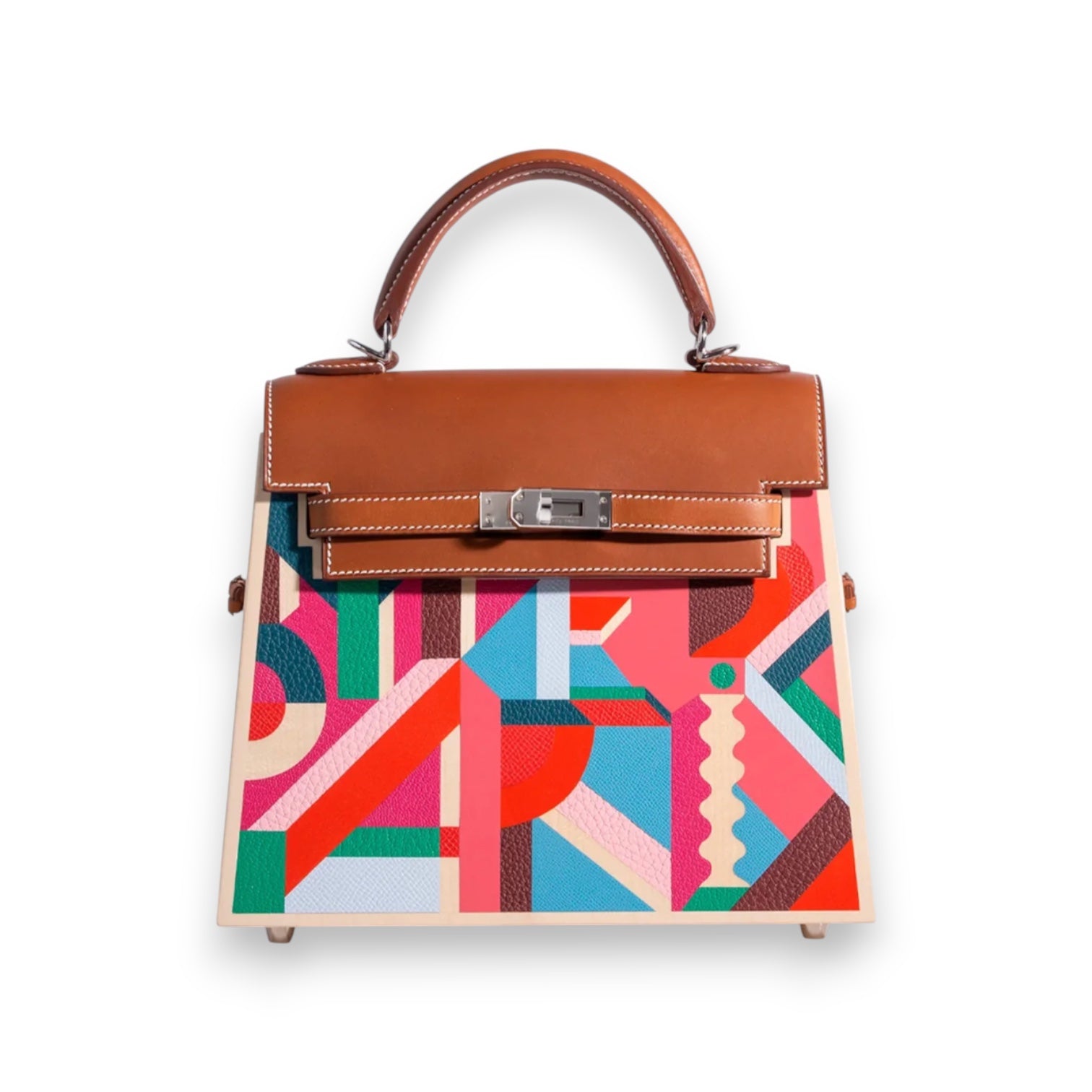 HERMÈS Kelly Wood 22 Natural/Multicolour/Fauve Perspective CAVALIÈRE Palladium Hardware