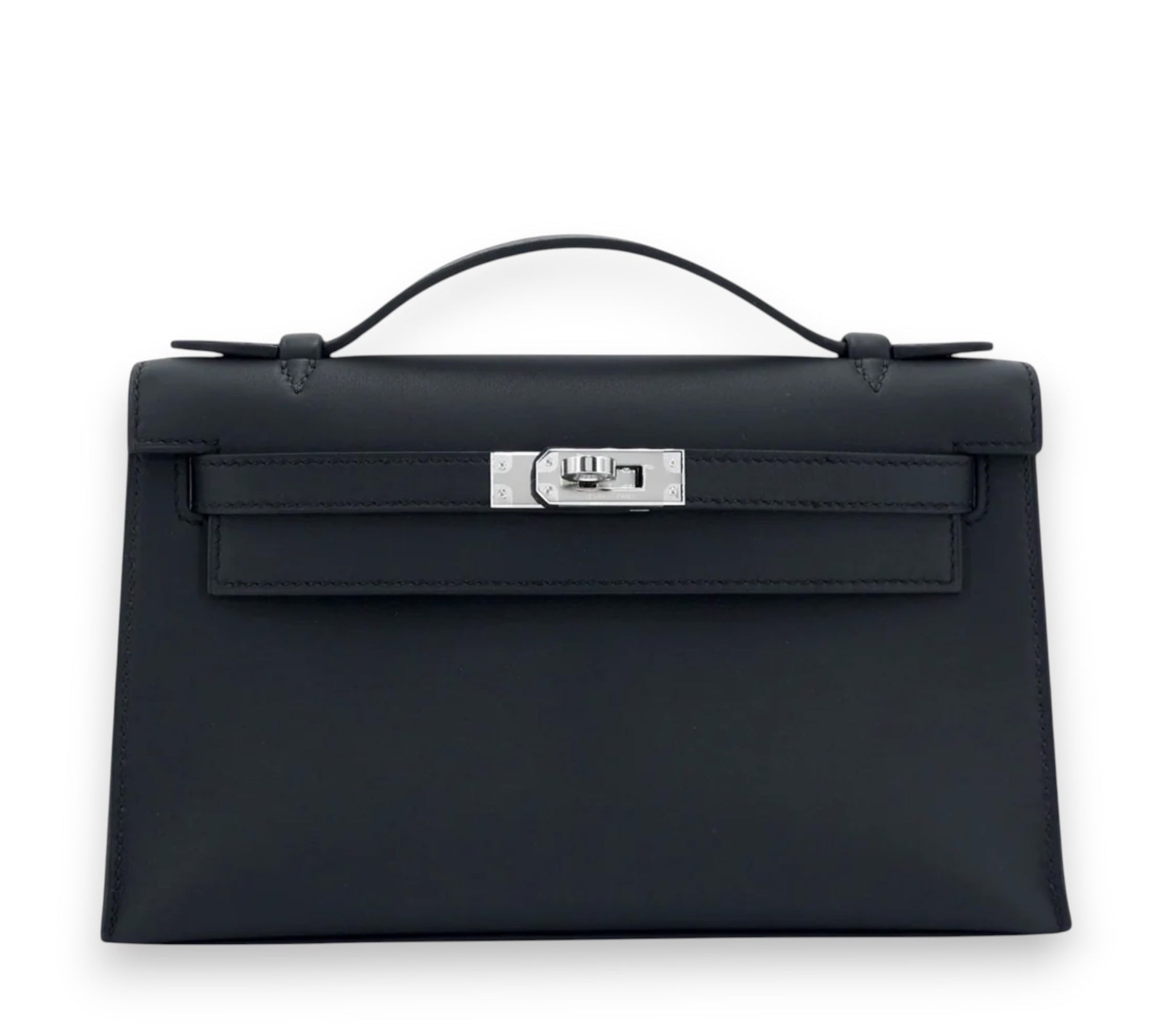 HERMES Kelly Pochette Noir Swift Palladium Hardware