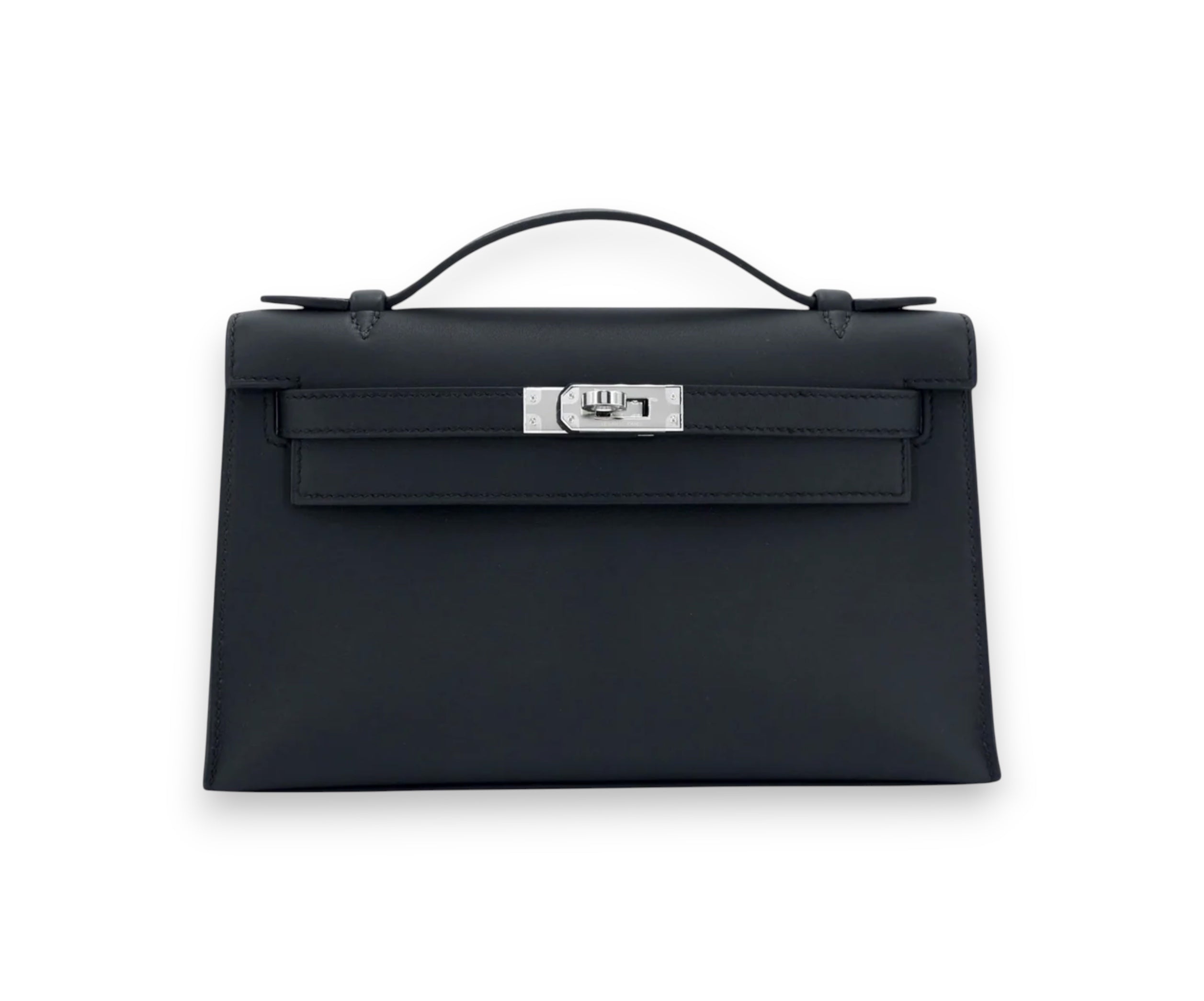 HERMES Kelly Pochette Noir Swift Palladium Hardware