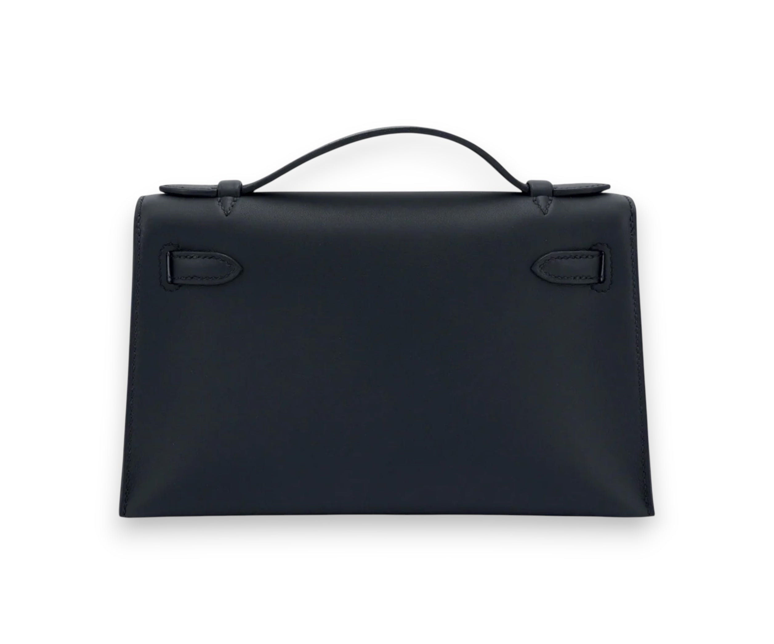 HERMES Kelly Pochette Noir Swift Palladium Hardware